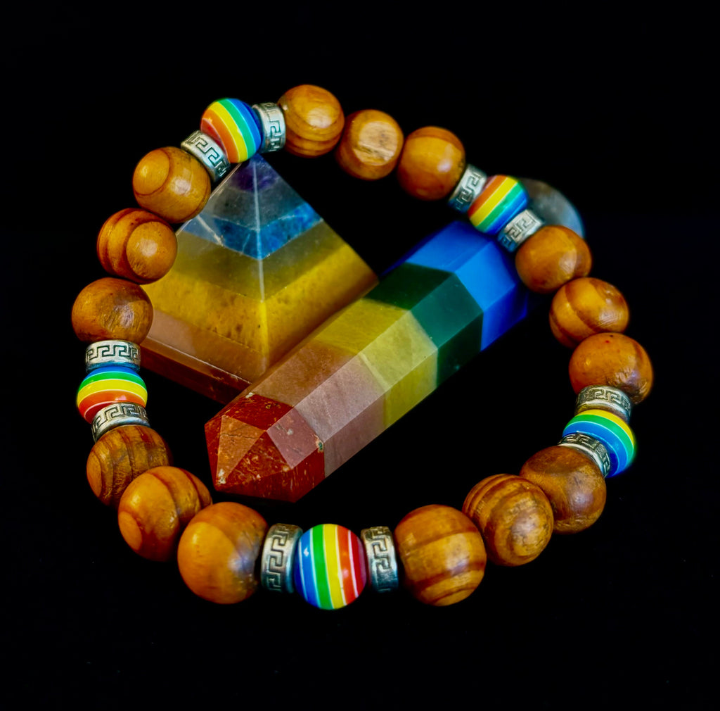 Coconut Palm Wood Pride Bead Bracelet - 8-8.5" Large Wrists