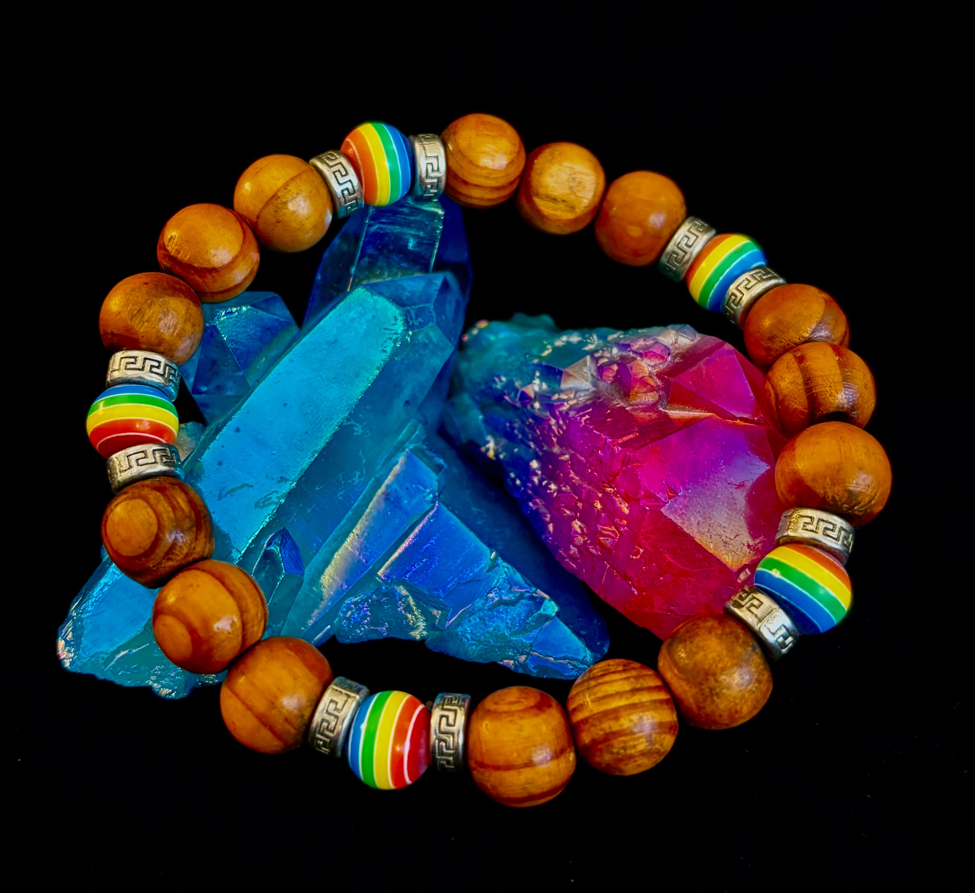 Coconut Palm Wood Pride Bead Bracelet - 8-8.5" Large Wrists