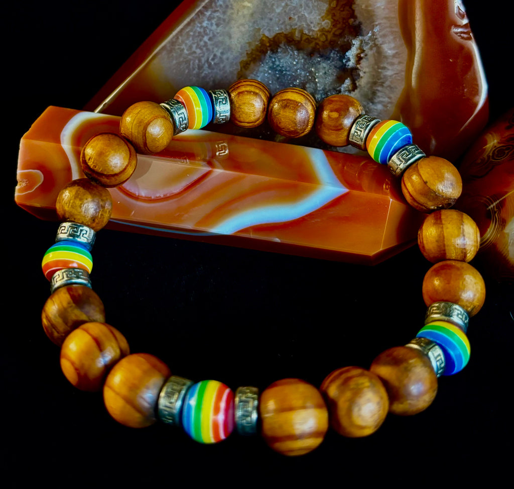 Coconut Palm Wood Pride Bead Bracelet - 8-8.5" Large Wrists