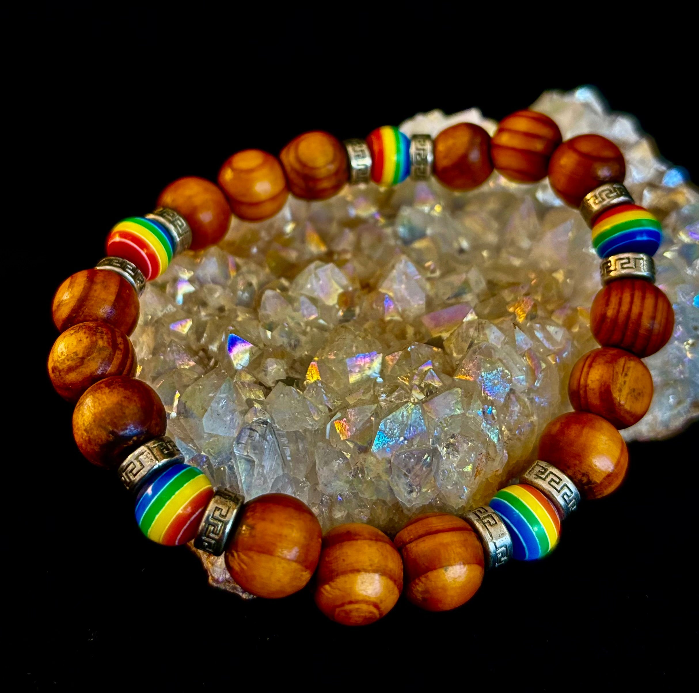 Coconut Palm Wood Pride Bead Bracelet - 8-8.5" Large Wrists