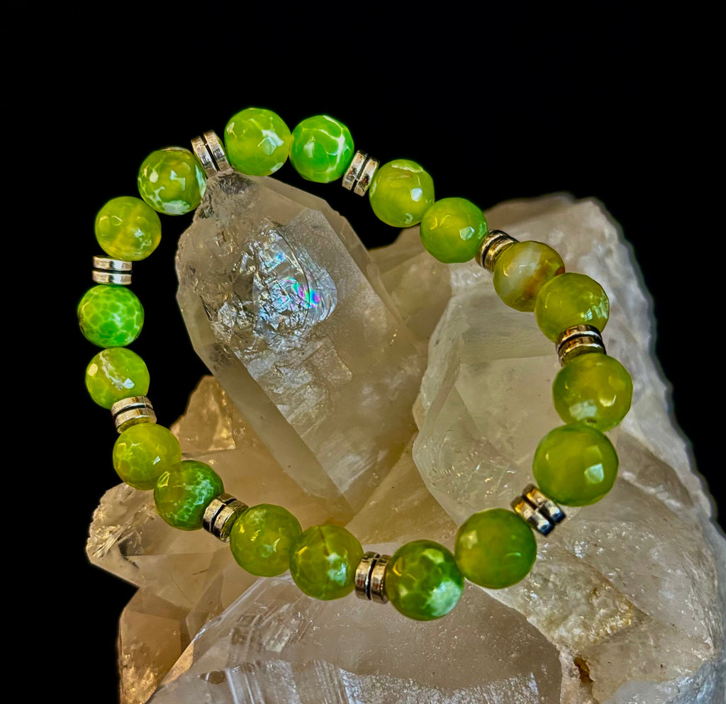 Lime Green Agate Bracelet Large XL Wrists 8-8.5"