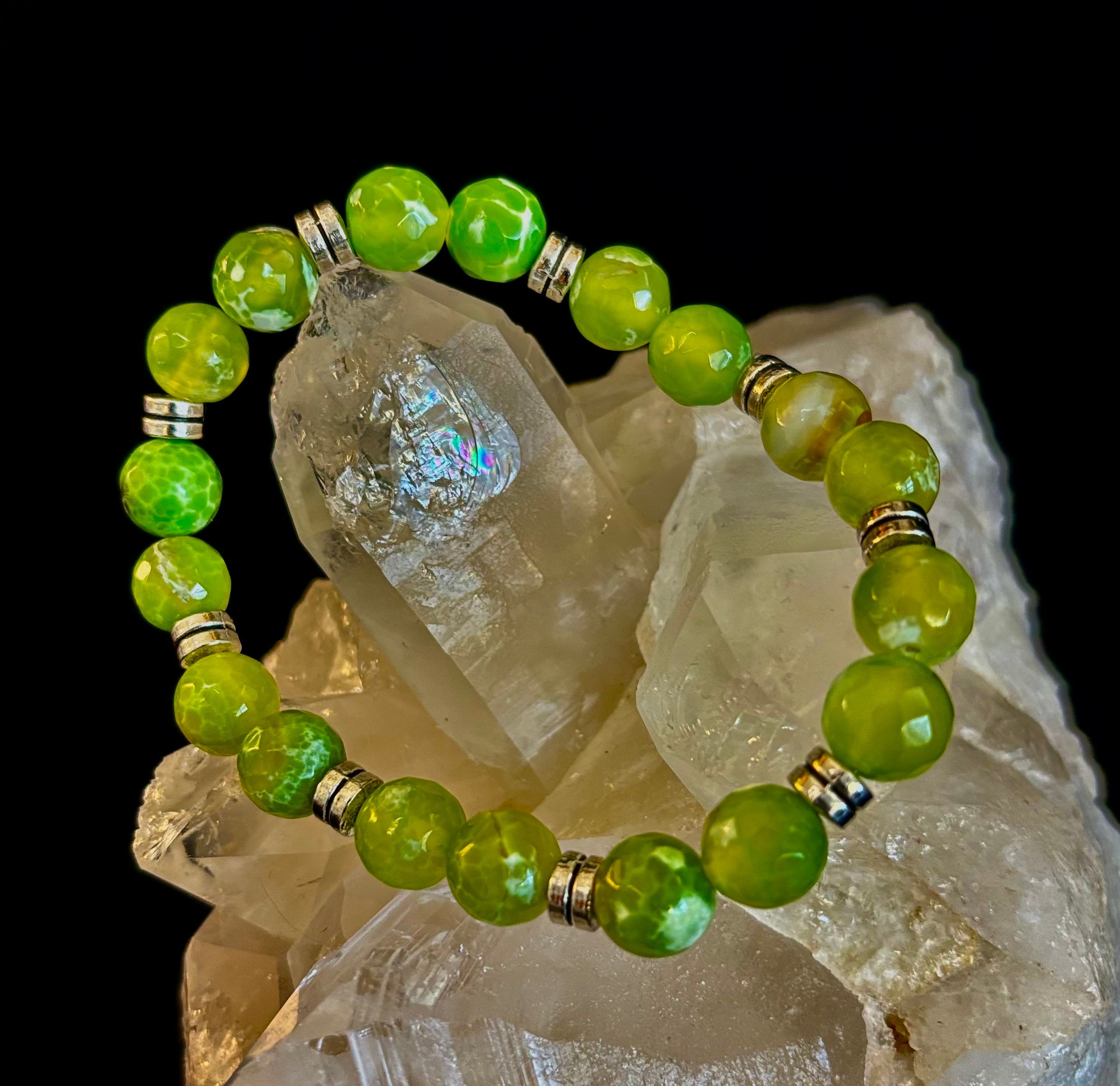 Lime Green Agate Bracelet Large XL Wrists 8-8.5"