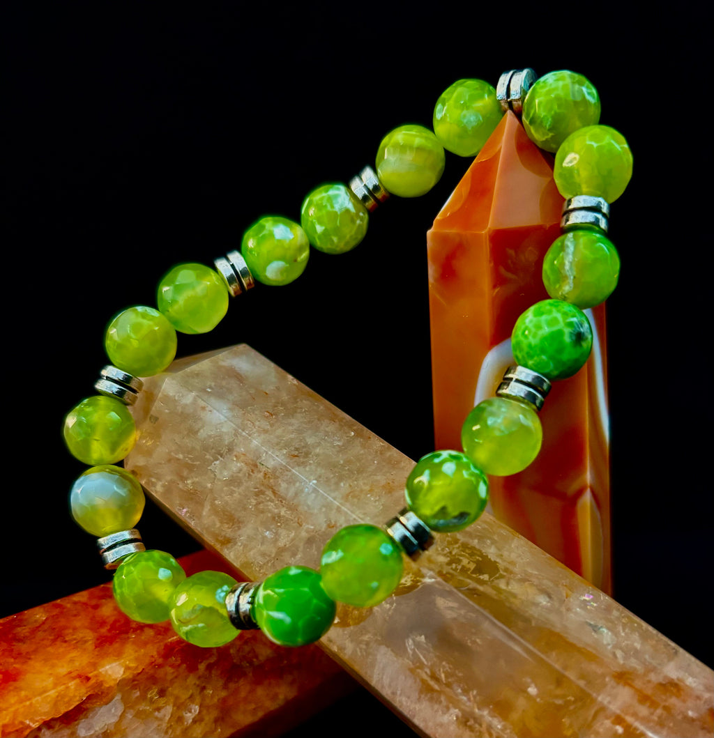 Lime Green Agate Bracelet Large XL Wrists 8-8.5"