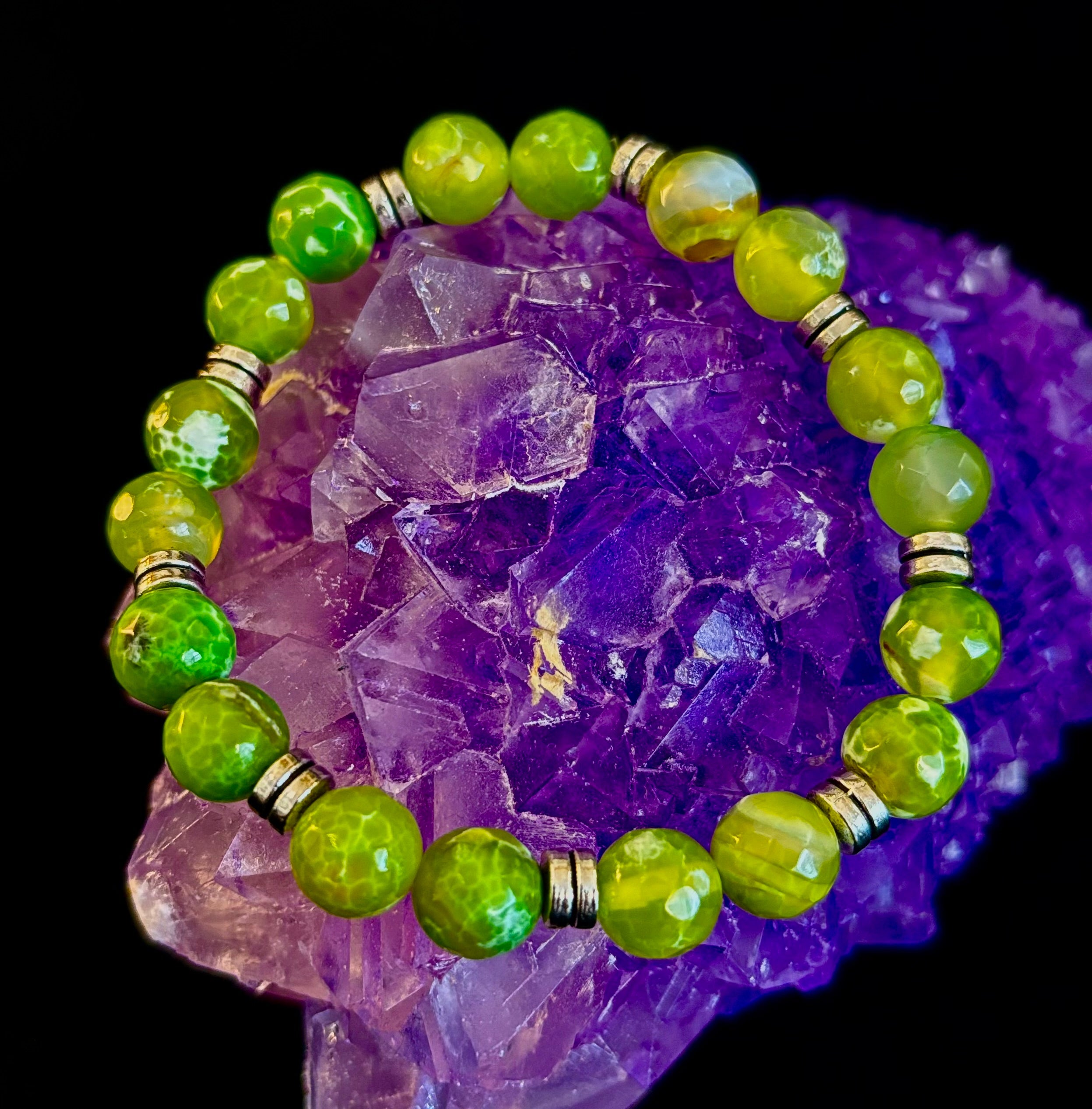 Lime Green Agate Bracelet Large XL Wrists 8-8.5"