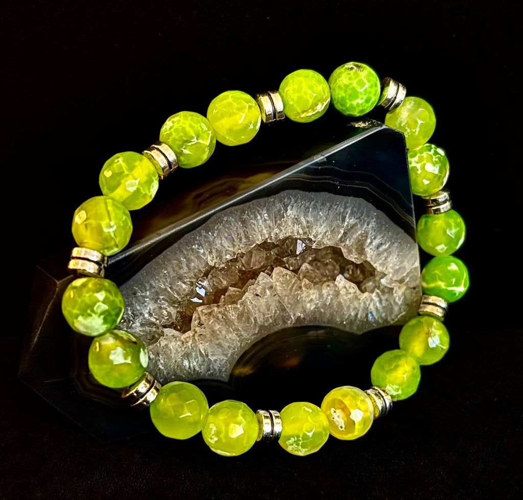 Lime Green Agate Bracelet Large XL Wrists 8-8.5"