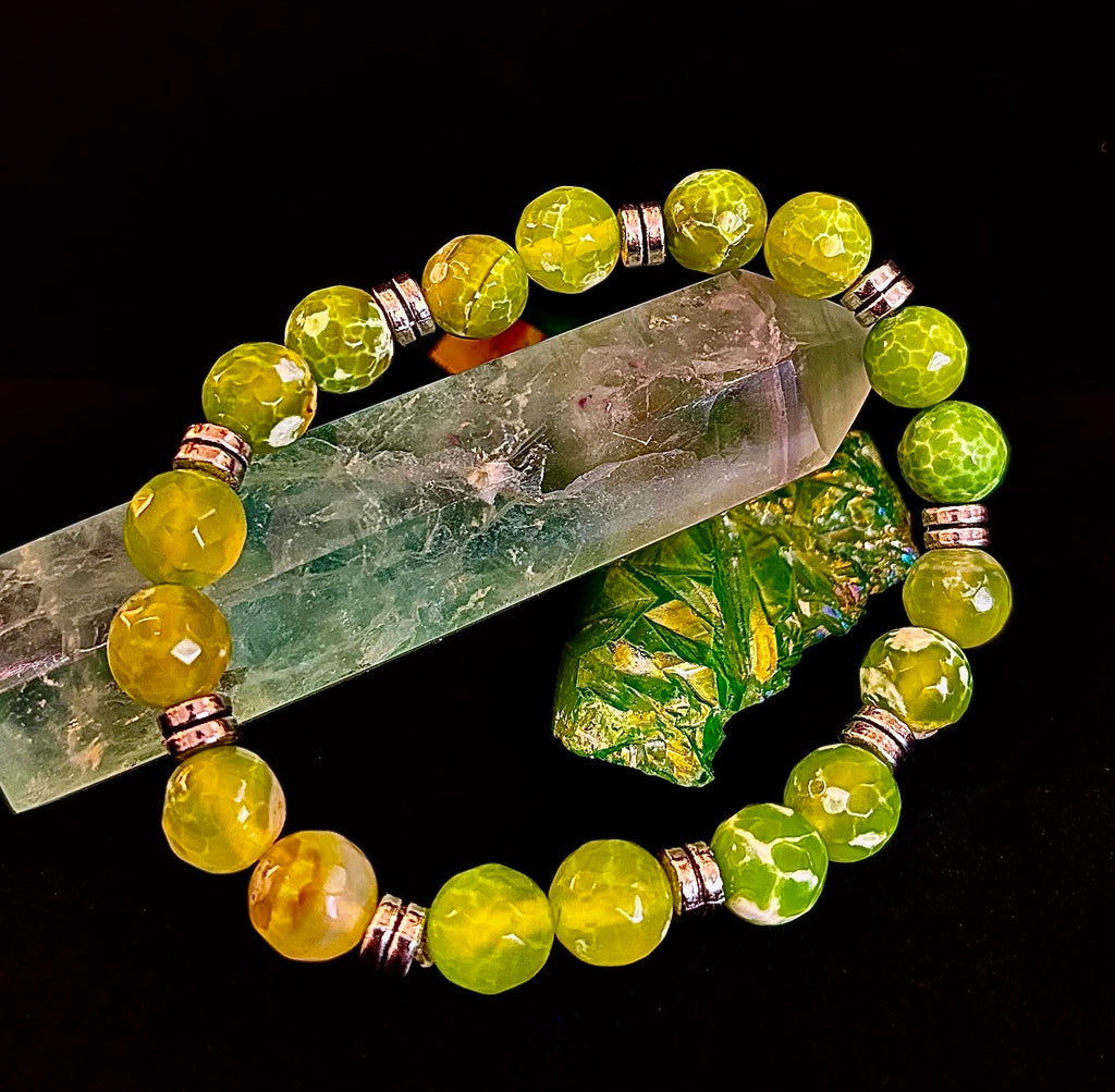 Lime Green Agate Bracelet Large XL Wrists 8-8.5"