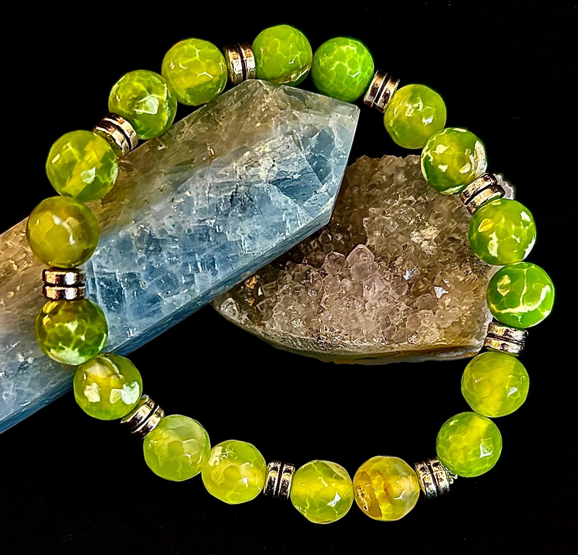 Lime Green Agate Bracelet Large XL Wrists 8-8.5"