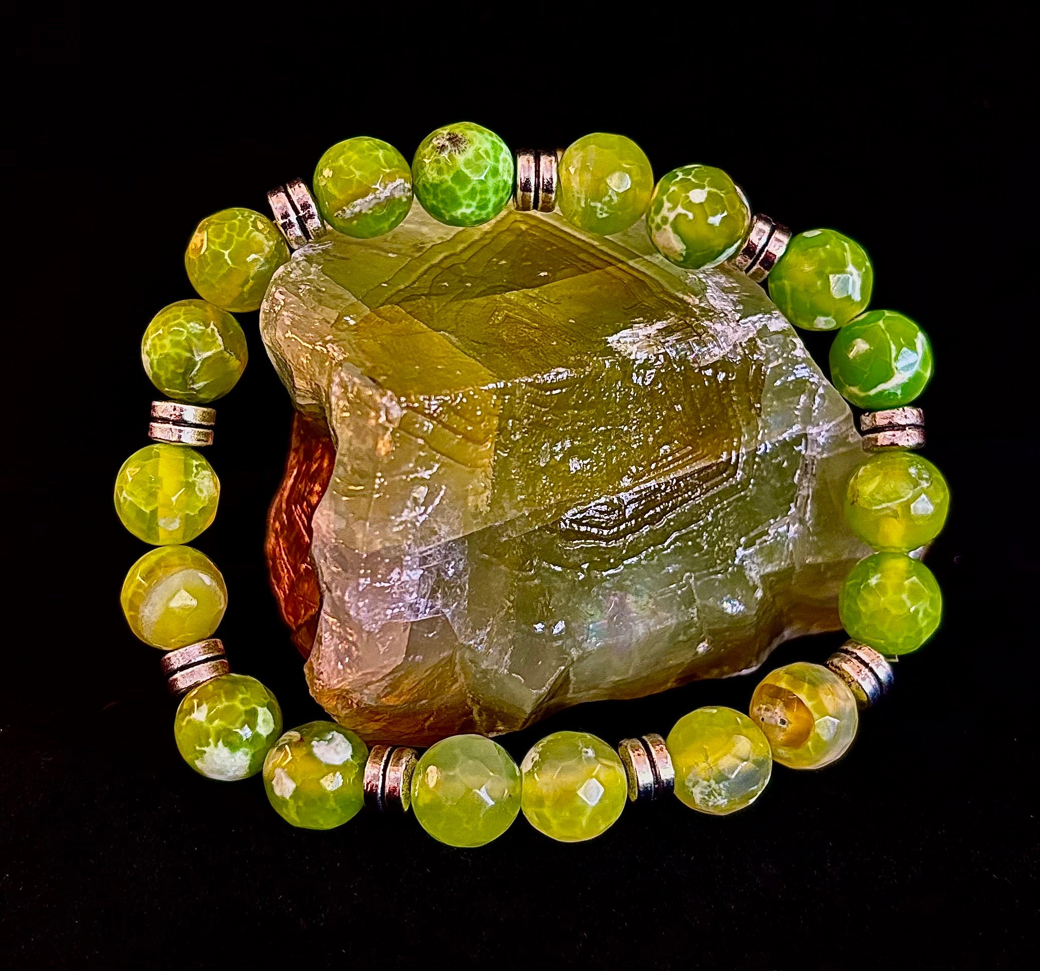 Lime Green Agate Bracelet Large XL Wrists 8-8.5"