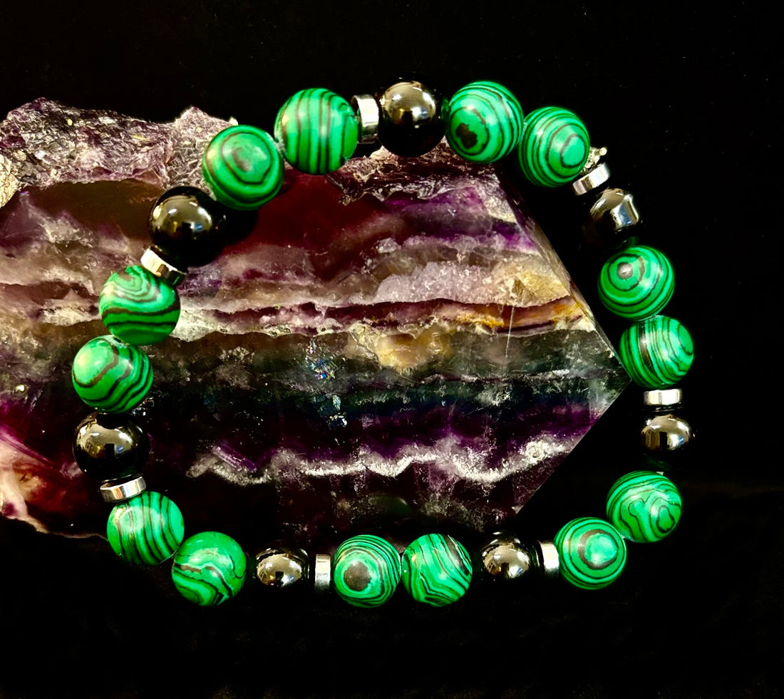Deep Green Malachite and Black Onyx (7.5" - 8.5") Large and Extra Large Wrists