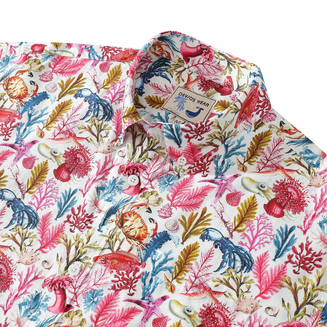 Men's Marine Life Print Hawaiian Shirt in Rose Pink Cotton