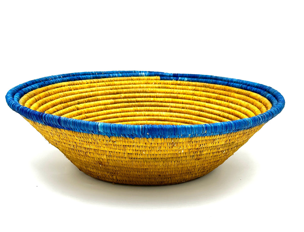 Peace Ugandan Basket: Geometric Mustard Yellow & Cobalt Blue