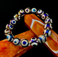 Mexican Agate Evil Eye Beaded Bracelet — 12mm Natural Stone
