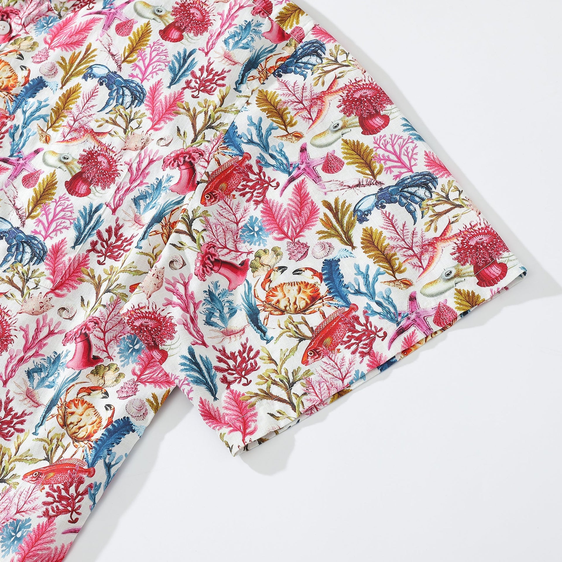 Men's Marine Life Print Hawaiian Shirt in Rose Pink Cotton