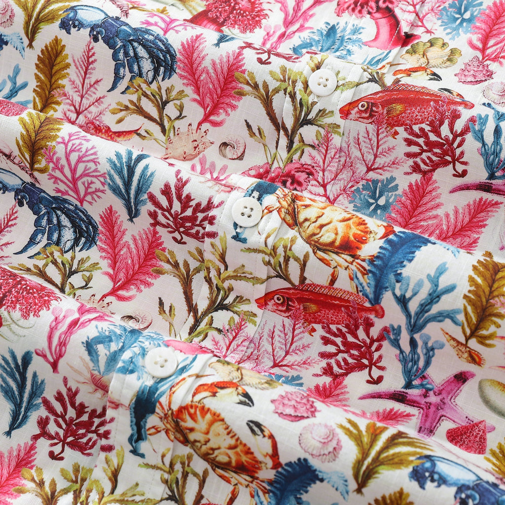 Men's Marine Life Print Hawaiian Shirt in Rose Pink Cotton