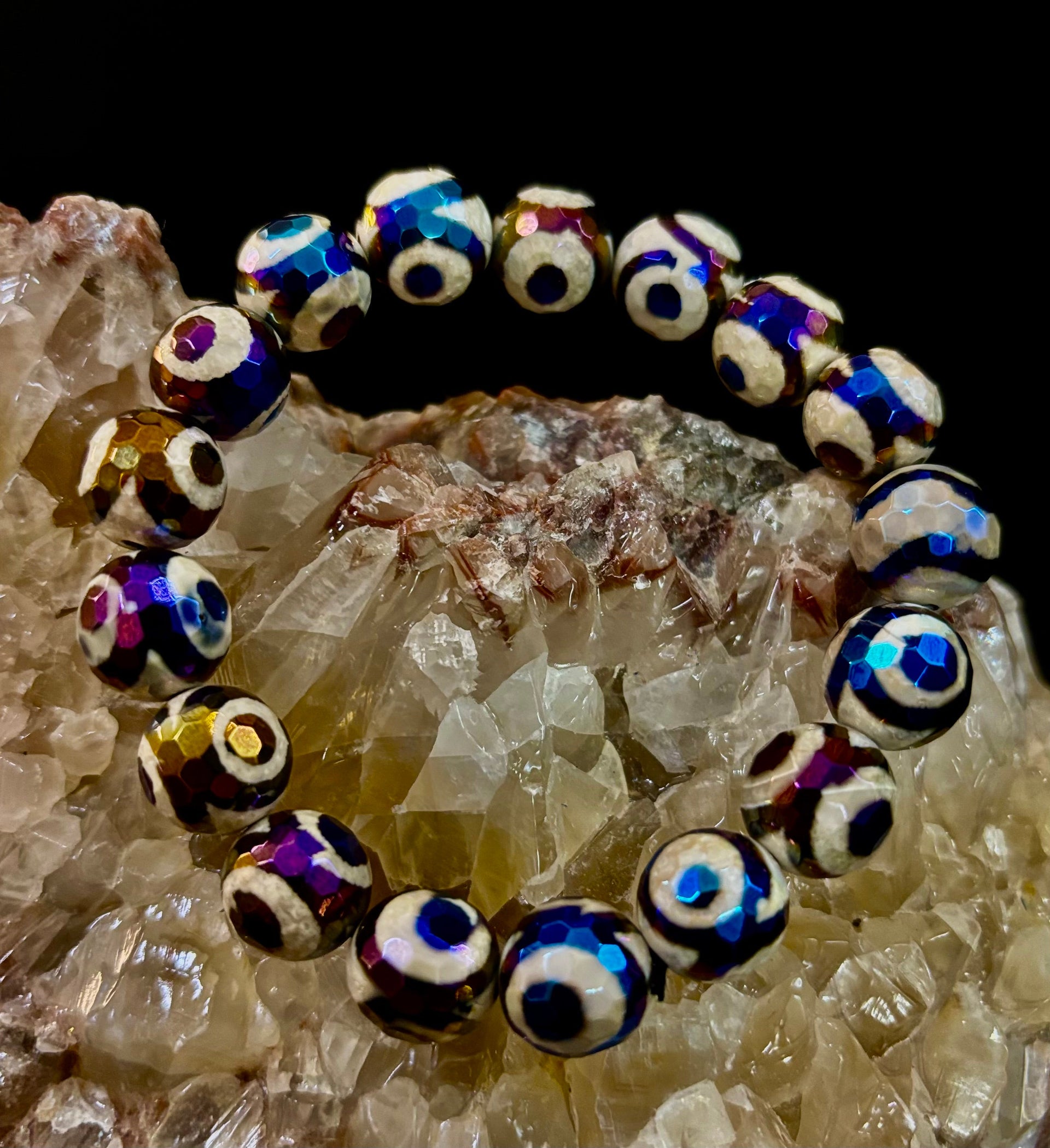 Mexican Agate Evil Eye Bracelet — Natural Earth-Mined Agate Beaded Bracelet Inspired by Puerto Vallarta (12mm, Medium–Large Wrists)