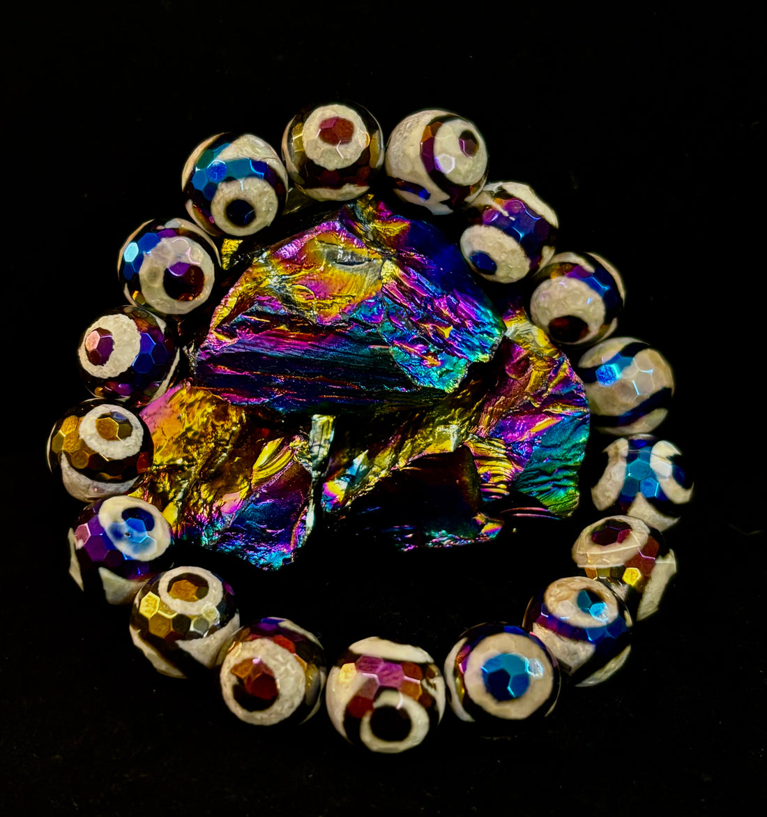 Mexican Agate Evil Eye Bracelet — Natural Earth-Mined Agate Beaded Bracelet Inspired by Puerto Vallarta (12mm, Medium–Large Wrists)