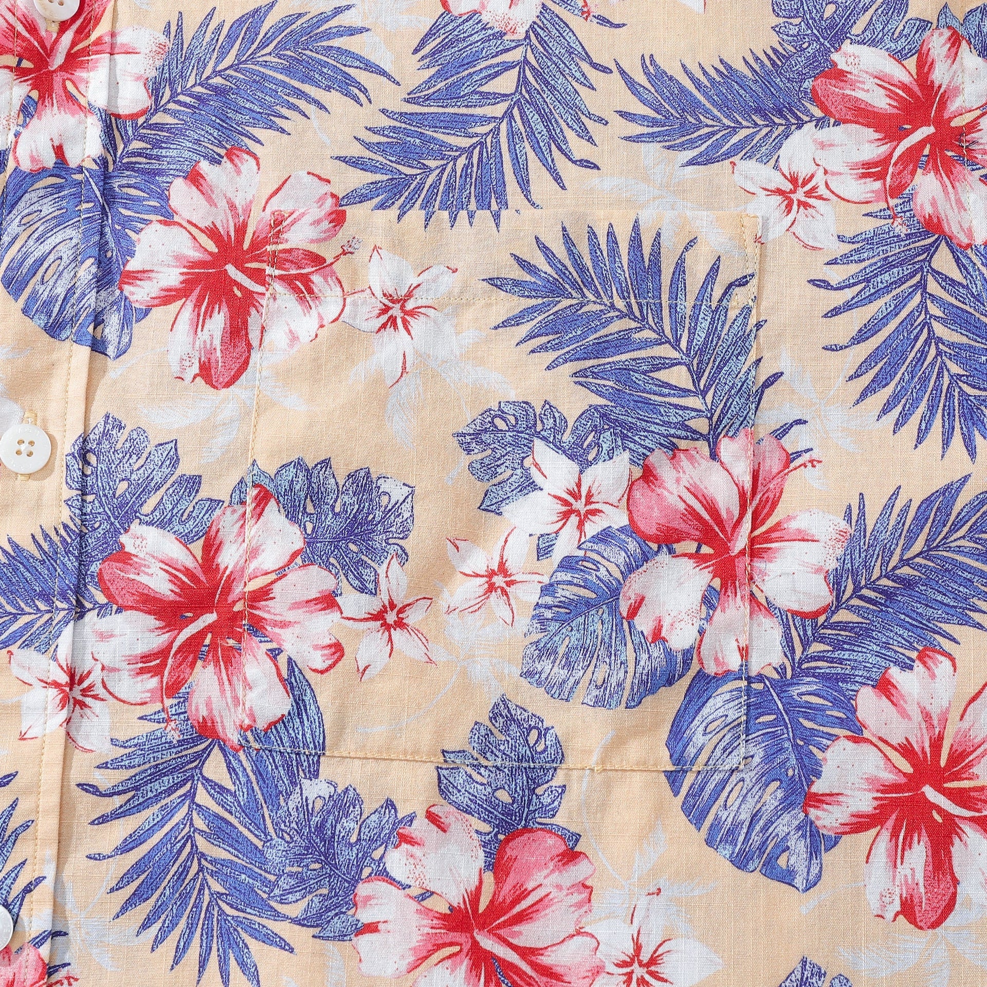 Men's Floral Hibiscus Print 100% Cotton Short Sleeve Resort Shirt