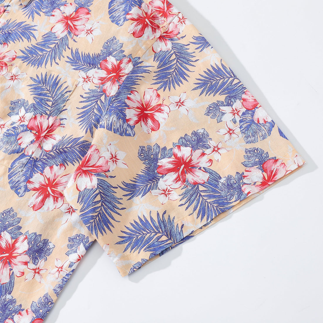 Men's Floral Hibiscus Print 100% Cotton Short Sleeve Resort Shirt