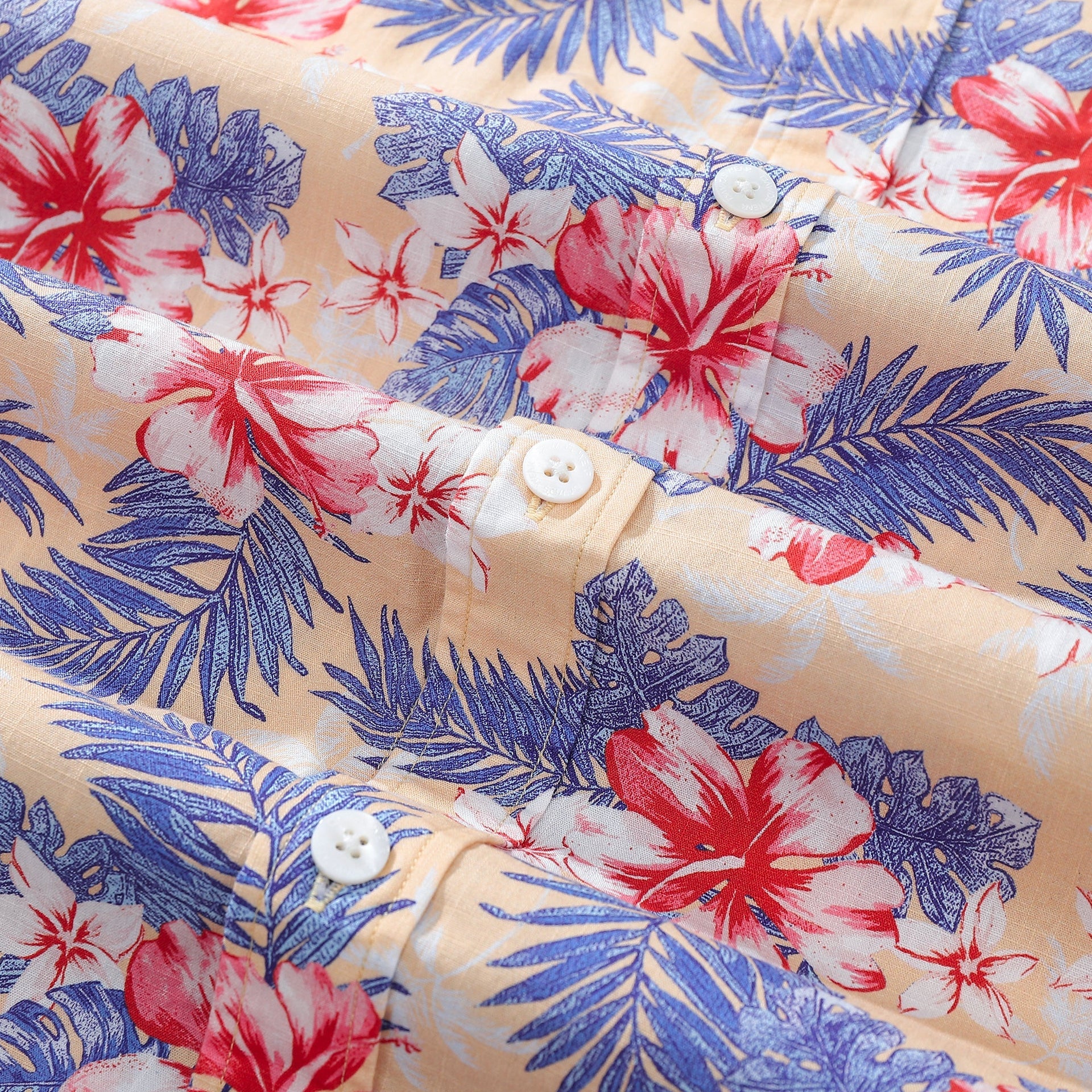Men's Floral Hibiscus Print 100% Cotton Short Sleeve Resort Shirt