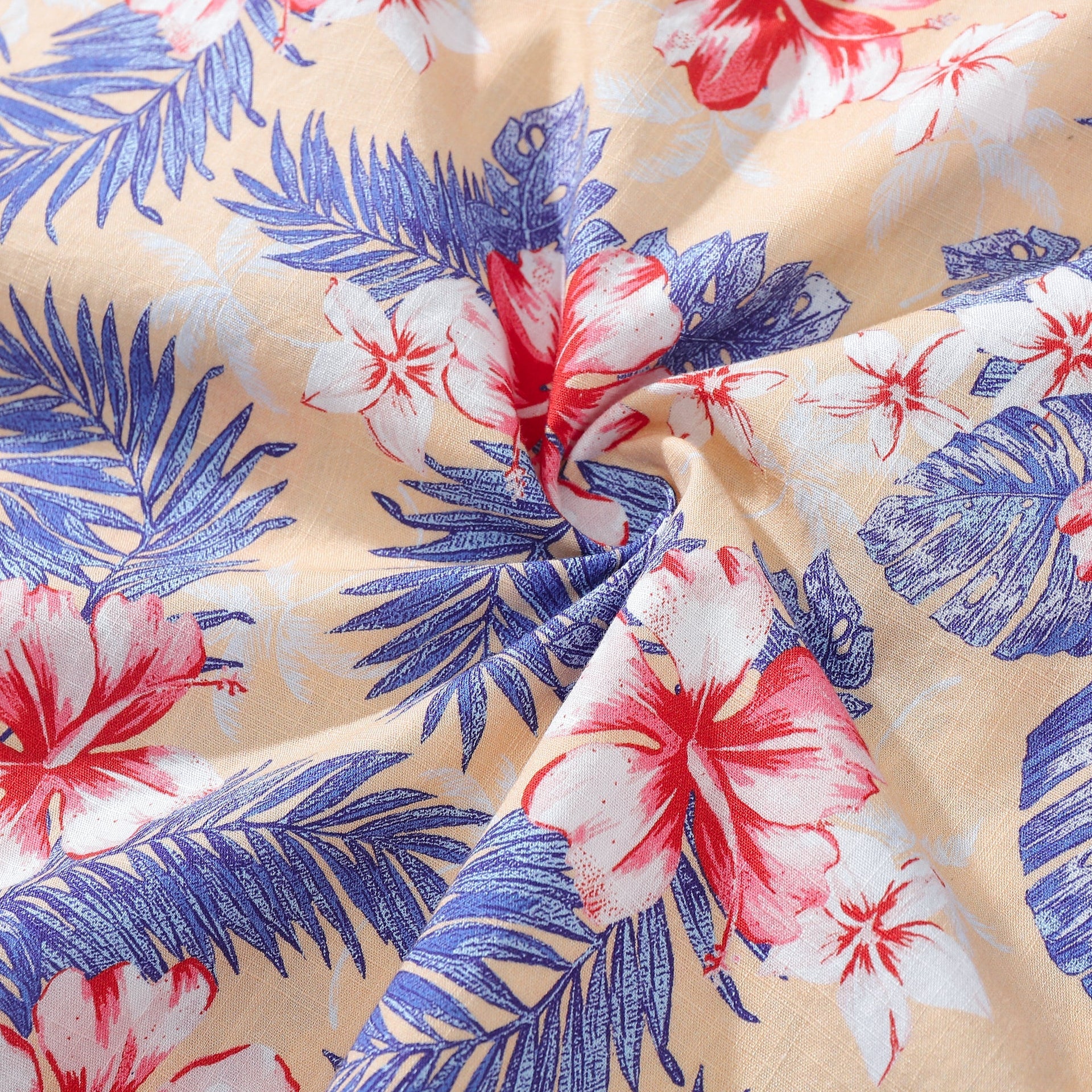 Men's Floral Hibiscus Print 100% Cotton Short Sleeve Resort Shirt