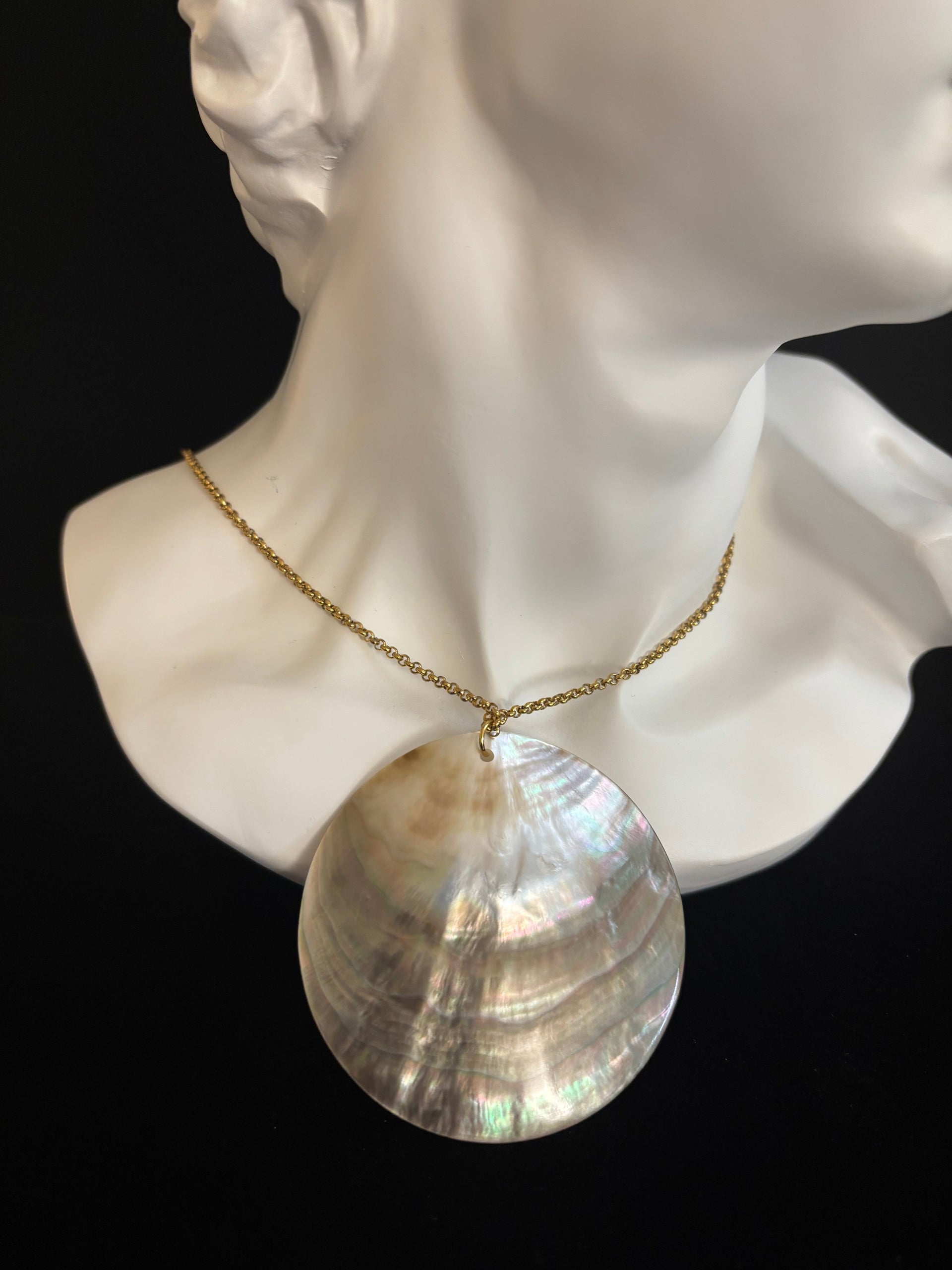 Natural Abalone Shell Pendant Necklace – Gold O-Shape Chain Elegance - Back in Stock!
