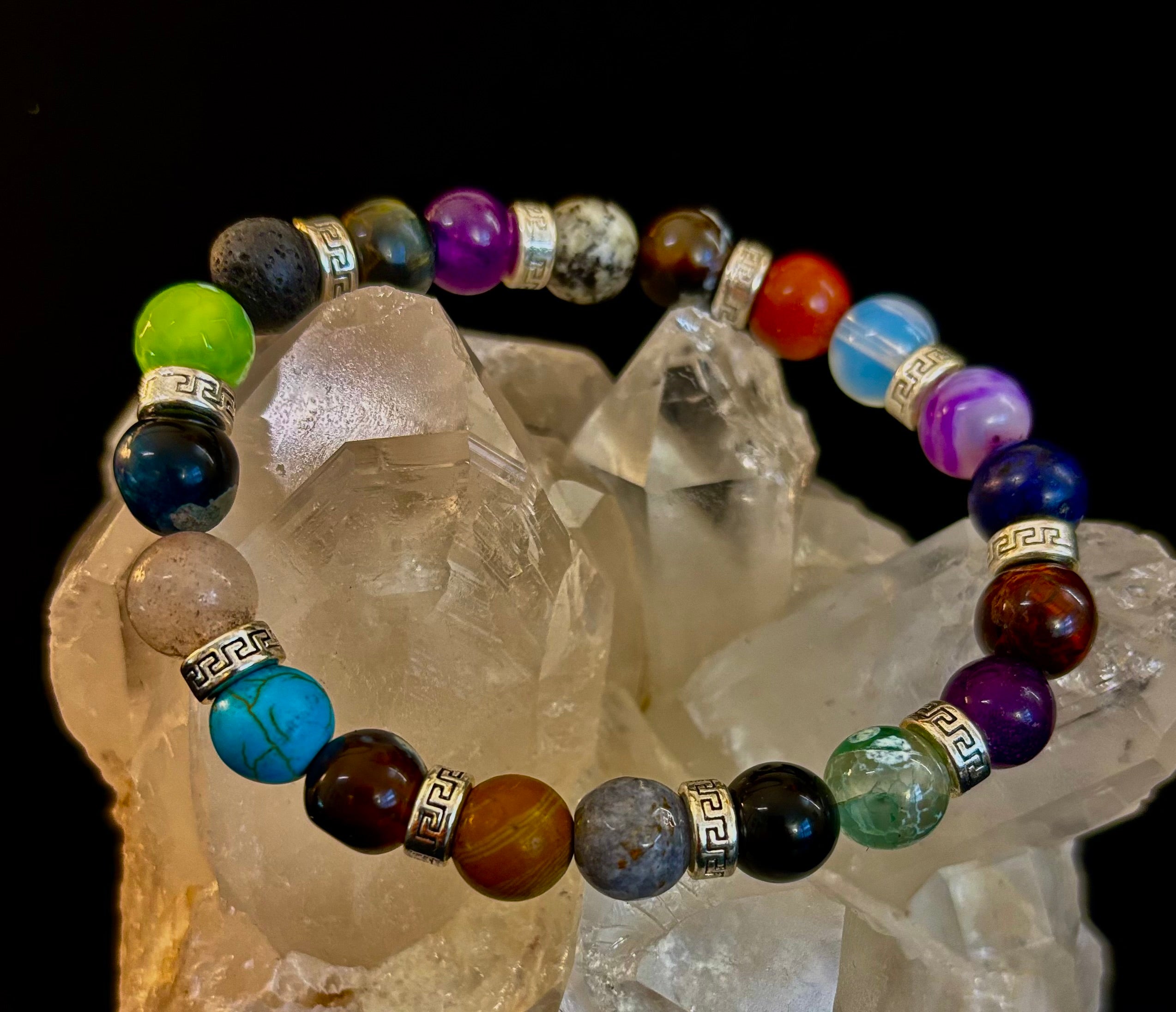 Multicolor Natural Stone Beaded Bracelet with Silver Accents