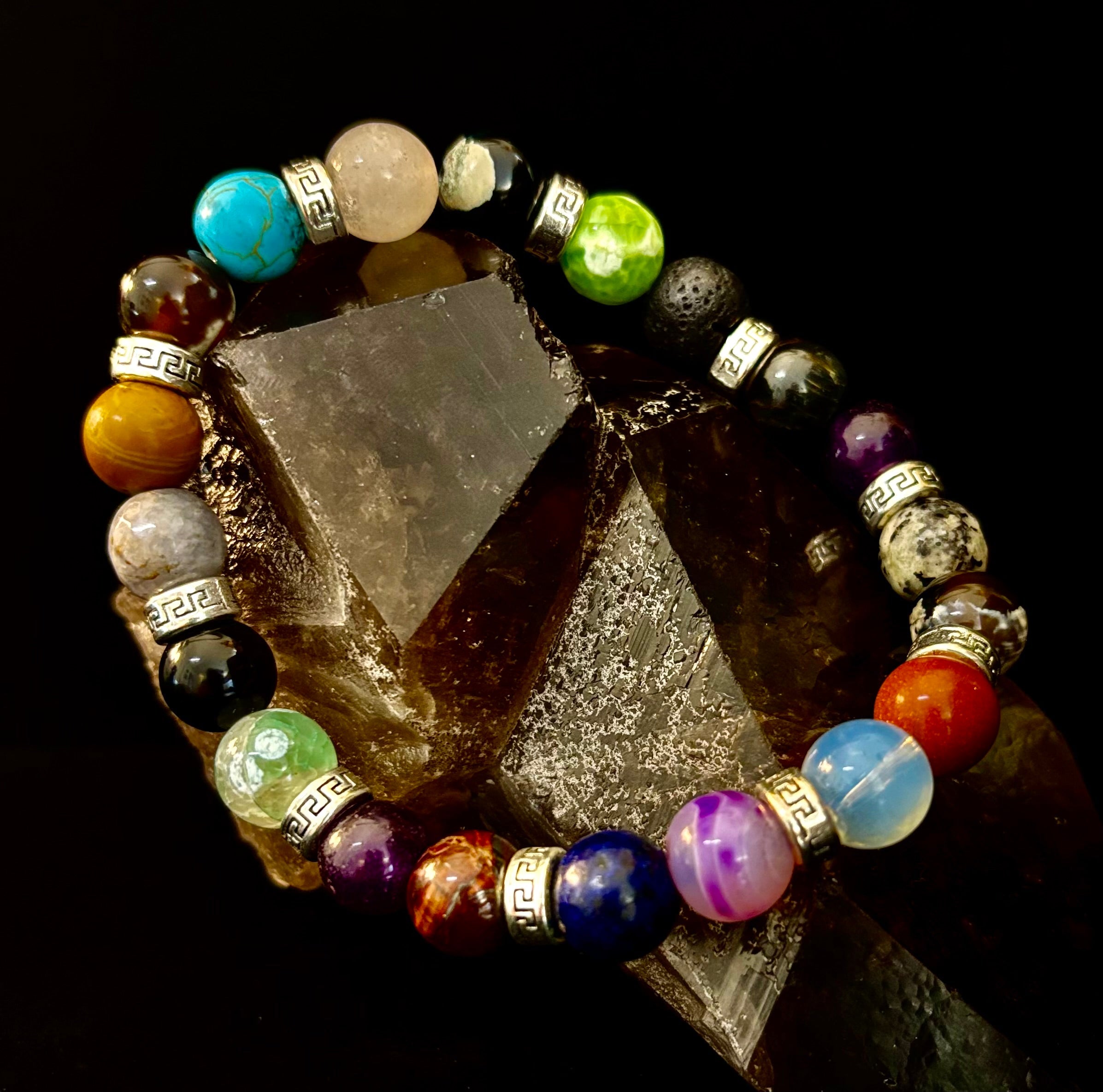 Multicolor Natural Stone Beaded Bracelet with Silver Accents