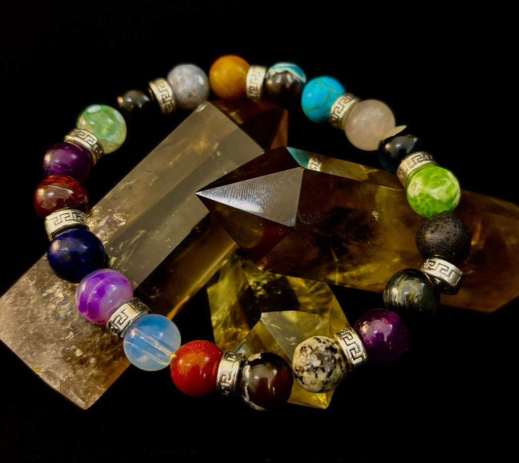 Multicolor Natural Stone Beaded Bracelet with Silver Accents