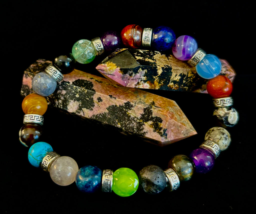 Multicolor Natural Stone Beaded Bracelet with Silver Accents