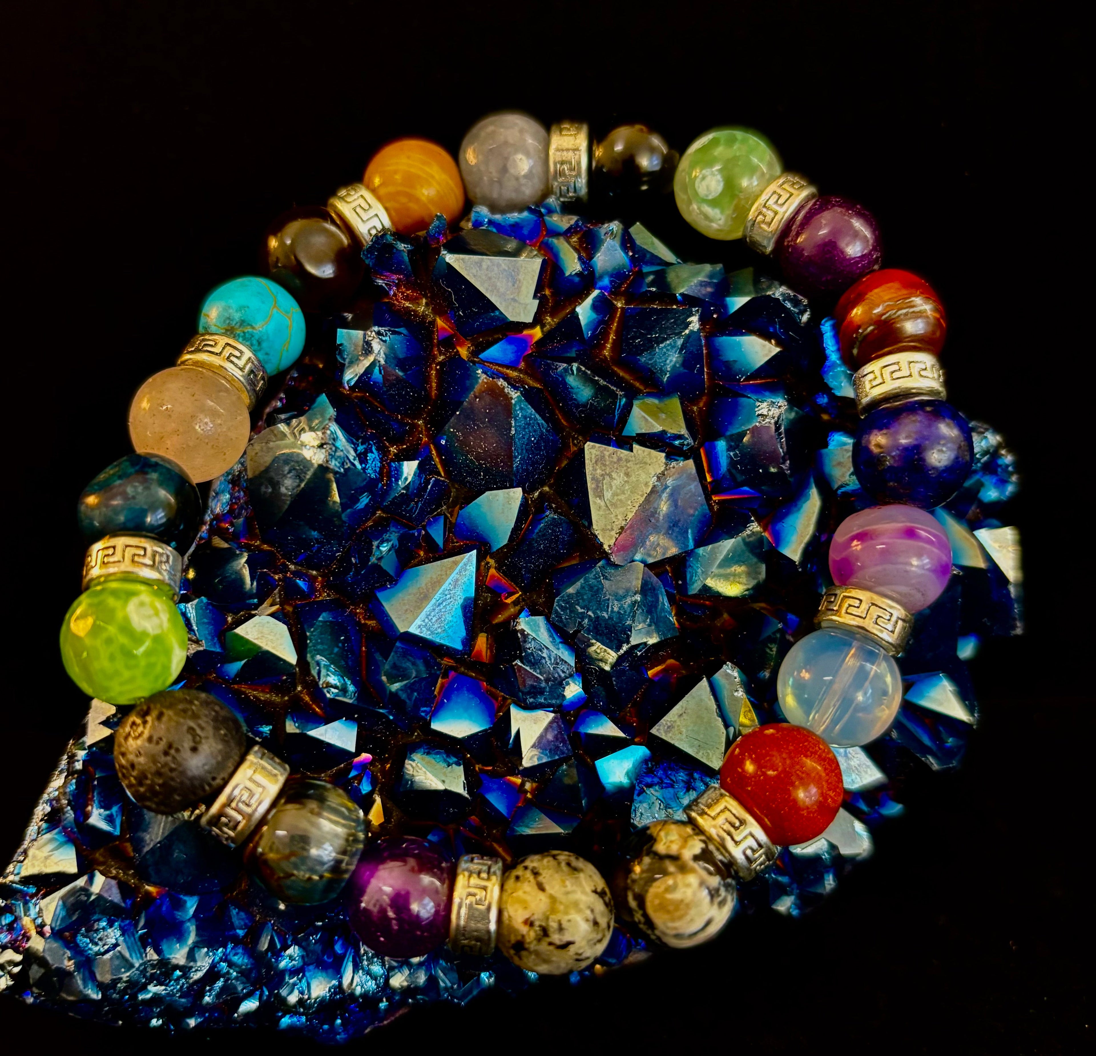 Multicolor Natural Stone Beaded Bracelet with Silver Accents