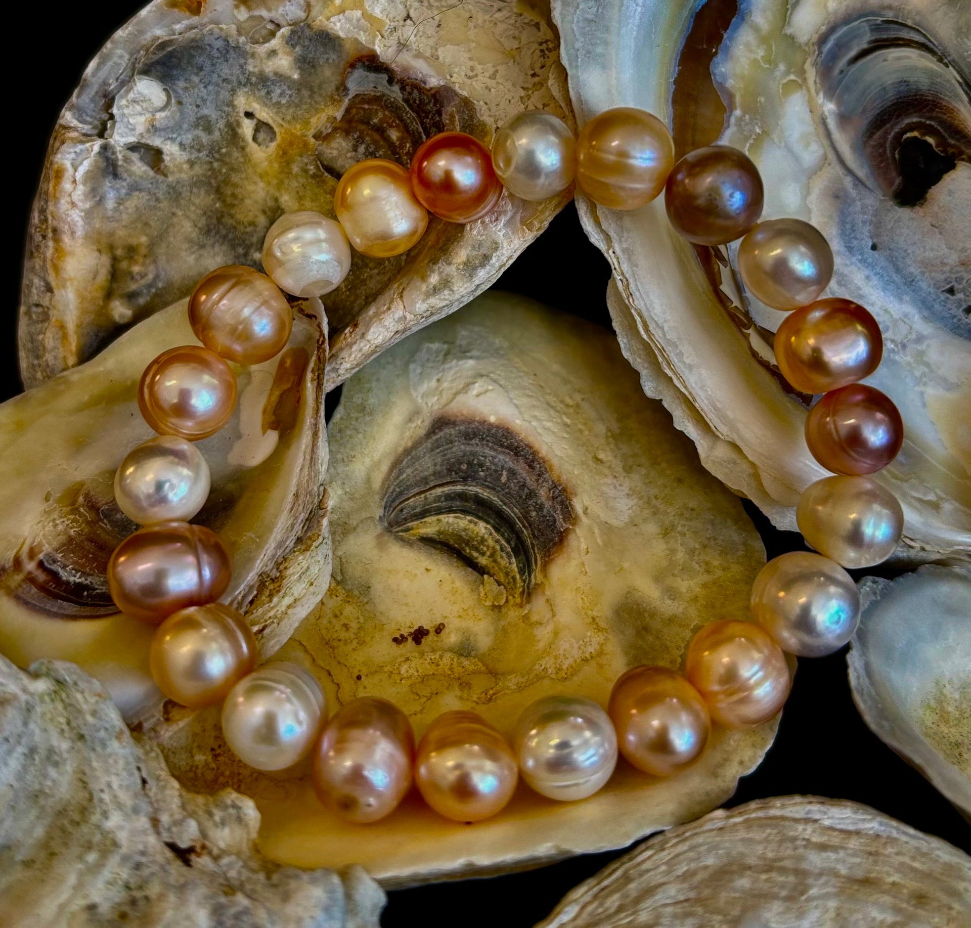 Cultured Freshwater Pearl Stretch Bracelet — Multicolor Baroque Pearl Bracelet for Medium Wrists