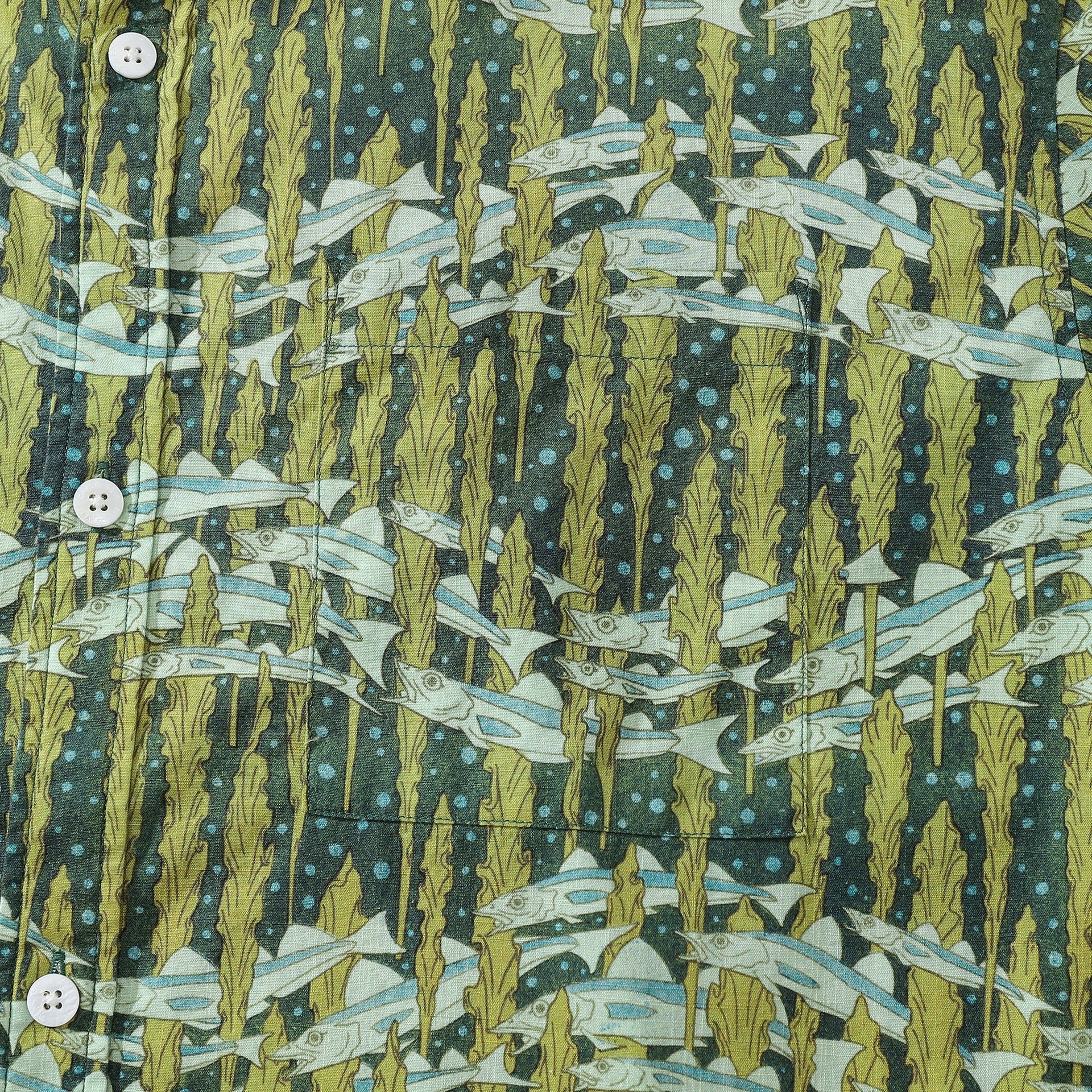 Cod and Seaweed Print Hawaiian Shirt Short Sleeve Cotton