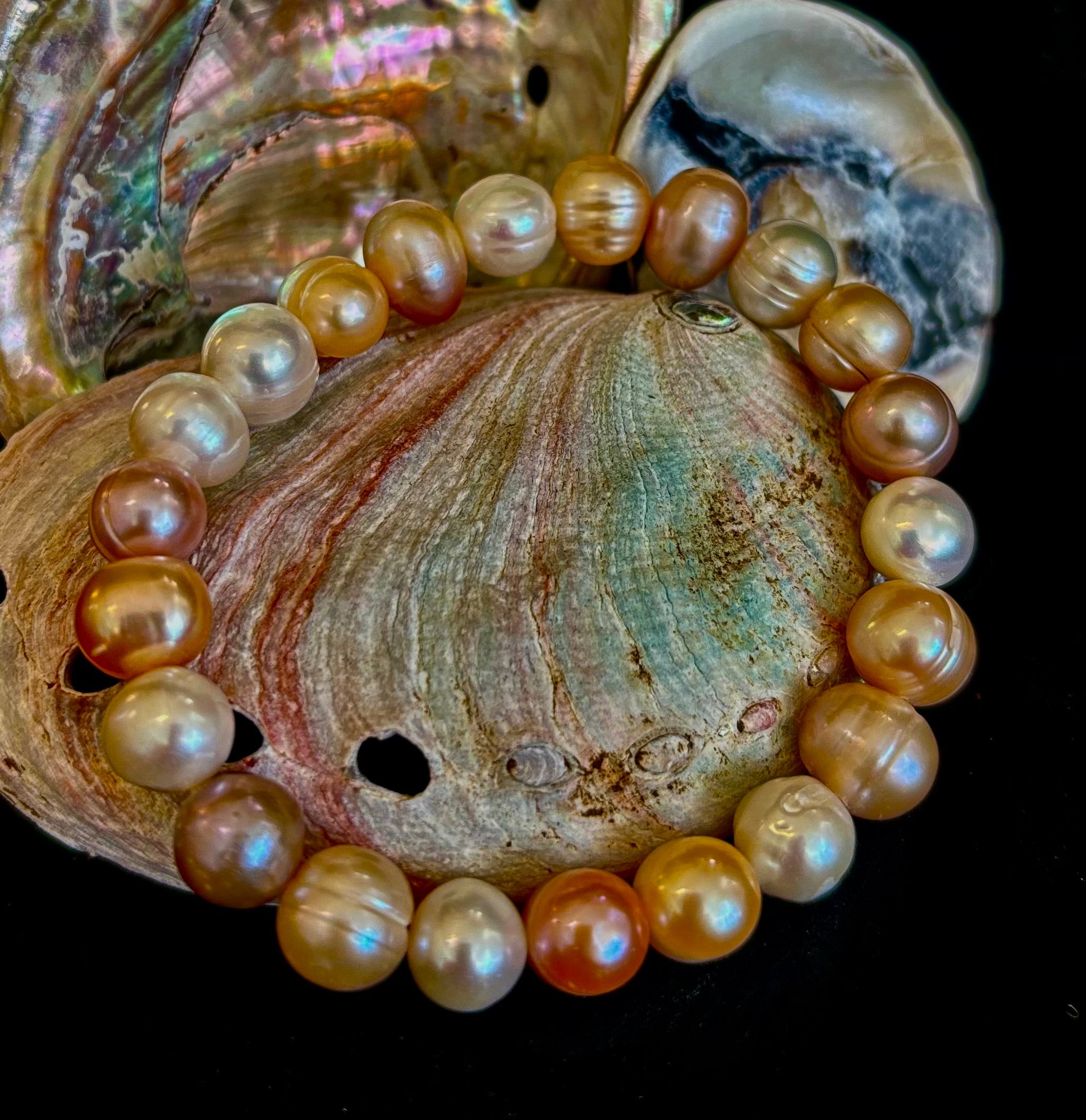 Cultured Freshwater Pearl Stretch Bracelet — Multicolor Baroque