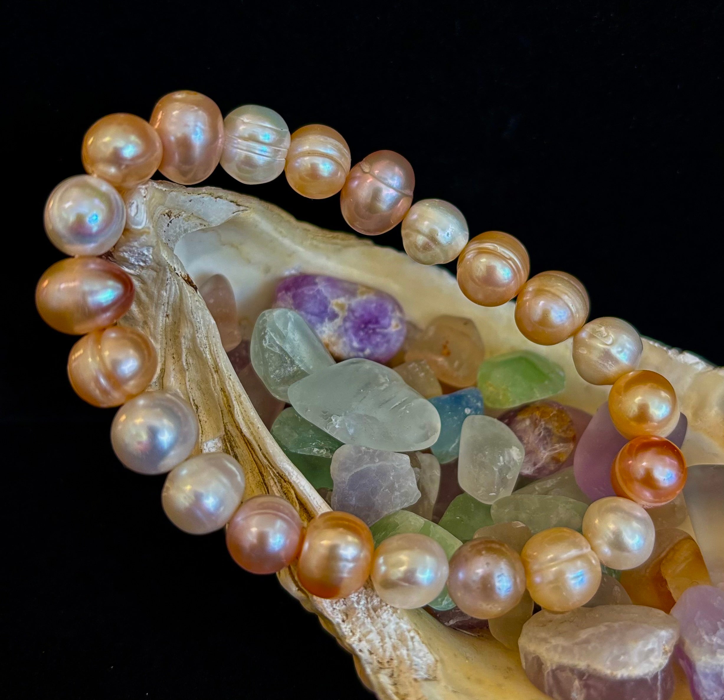 Cultured Freshwater Pearl Stretch Bracelet — Multicolor Baroque
