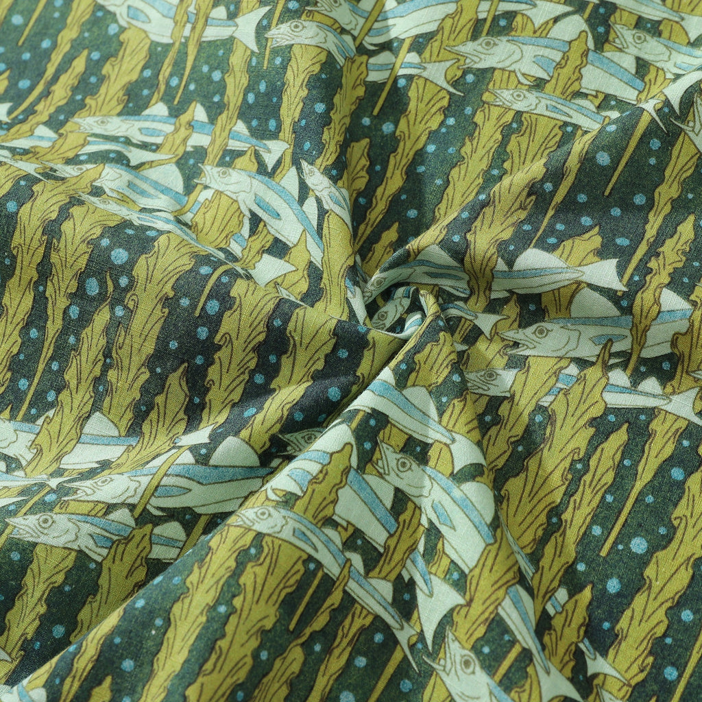 Cod and Seaweed Print Hawaiian Shirt Short Sleeve Cotton