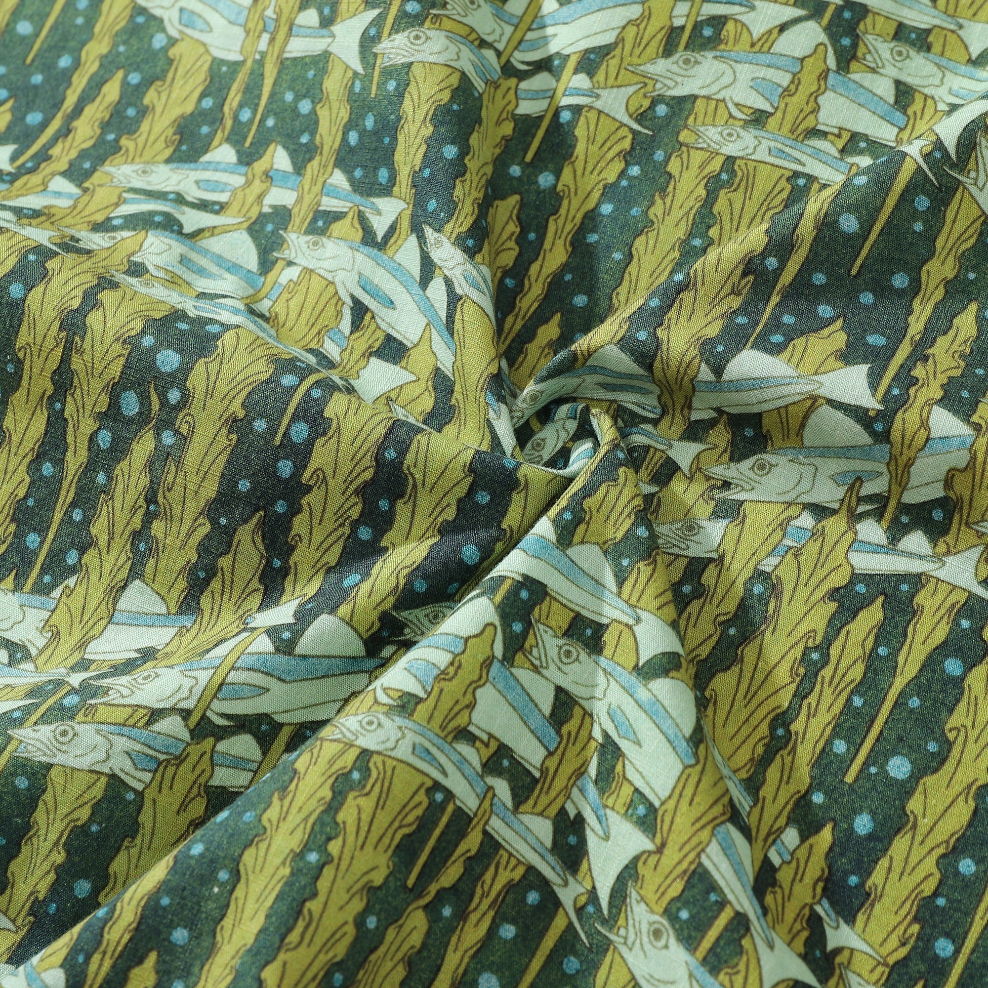 Cod and Seaweed Print Hawaiian Shirt Short Sleeve Cotton