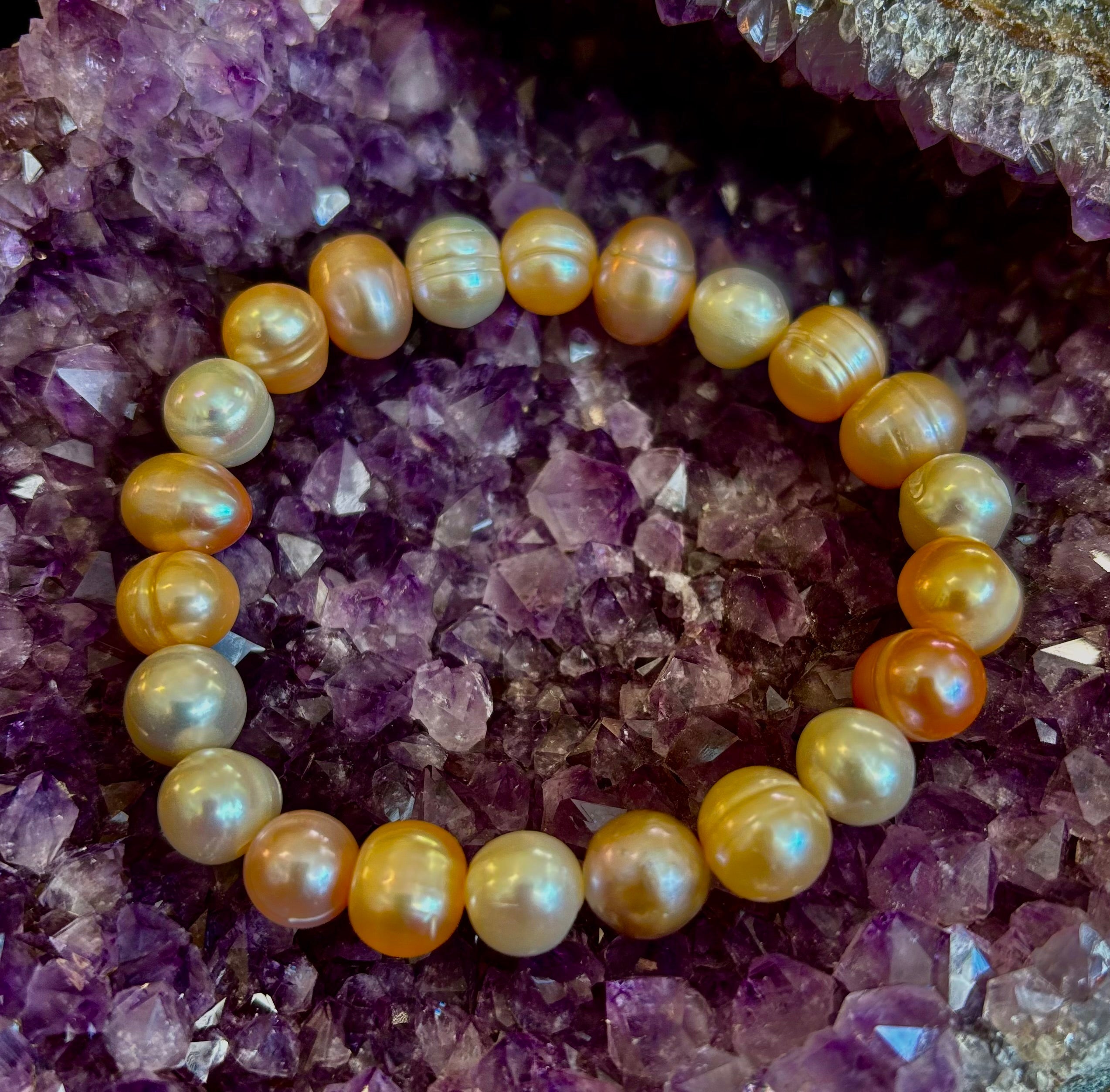 Cultured Freshwater Pearl Stretch Bracelet — Multicolor Baroque