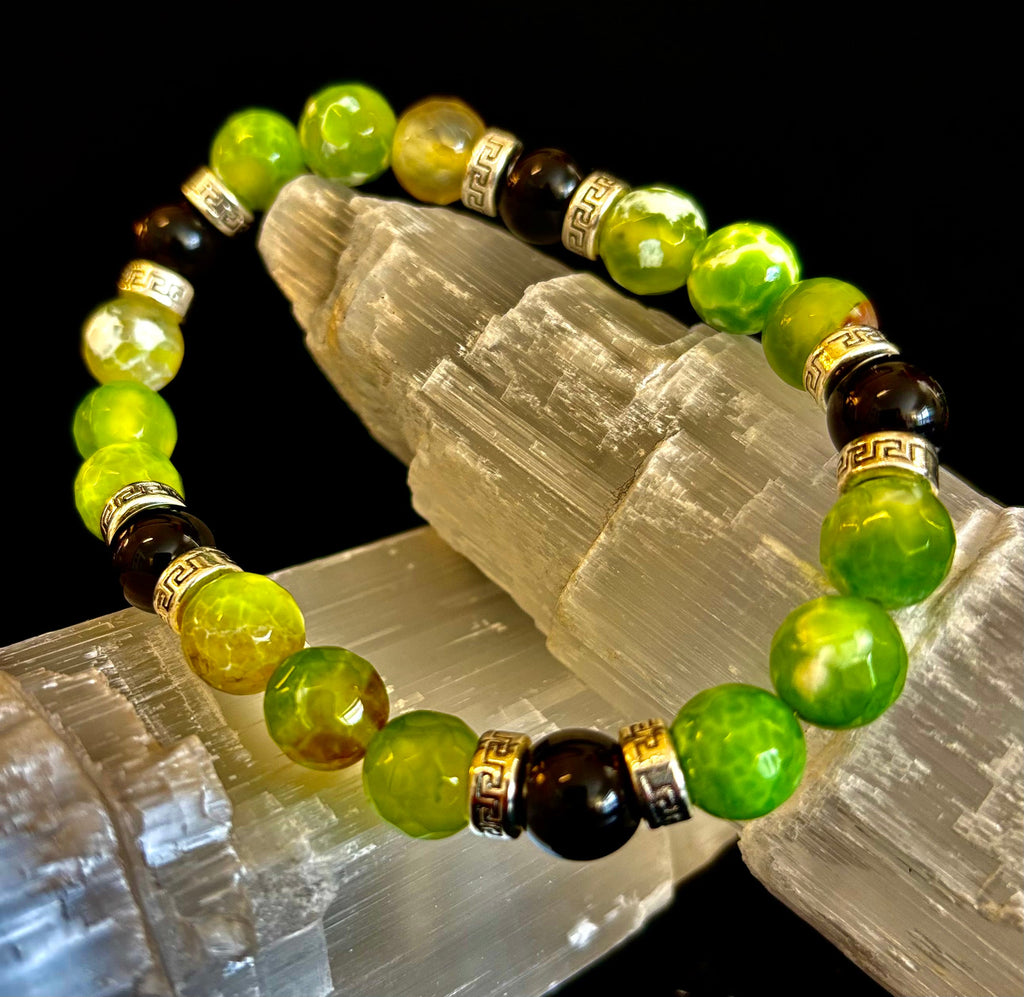 Green Agate Black Onyx Stretch Bracelet Large XL Wrists