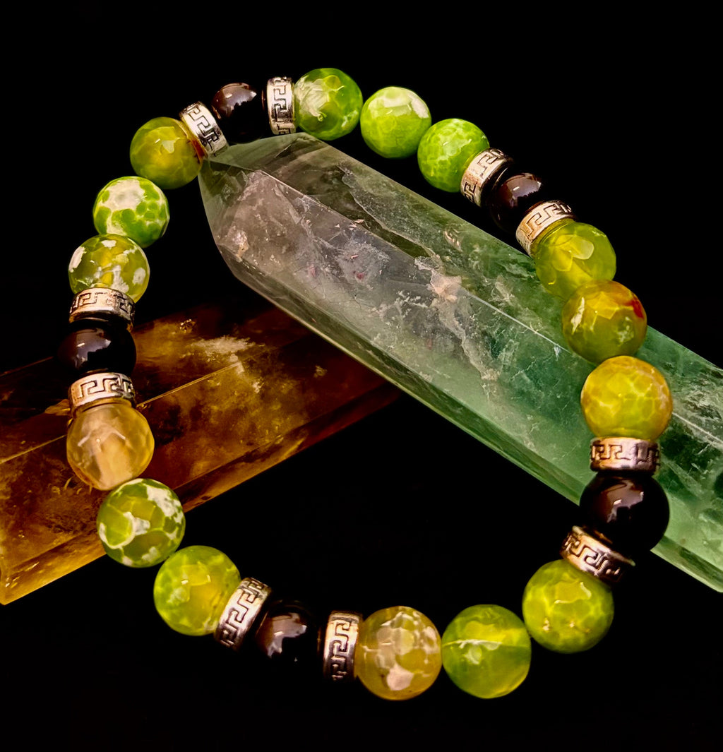 Green Agate Black Onyx Stretch Bracelet Large XL Wrists