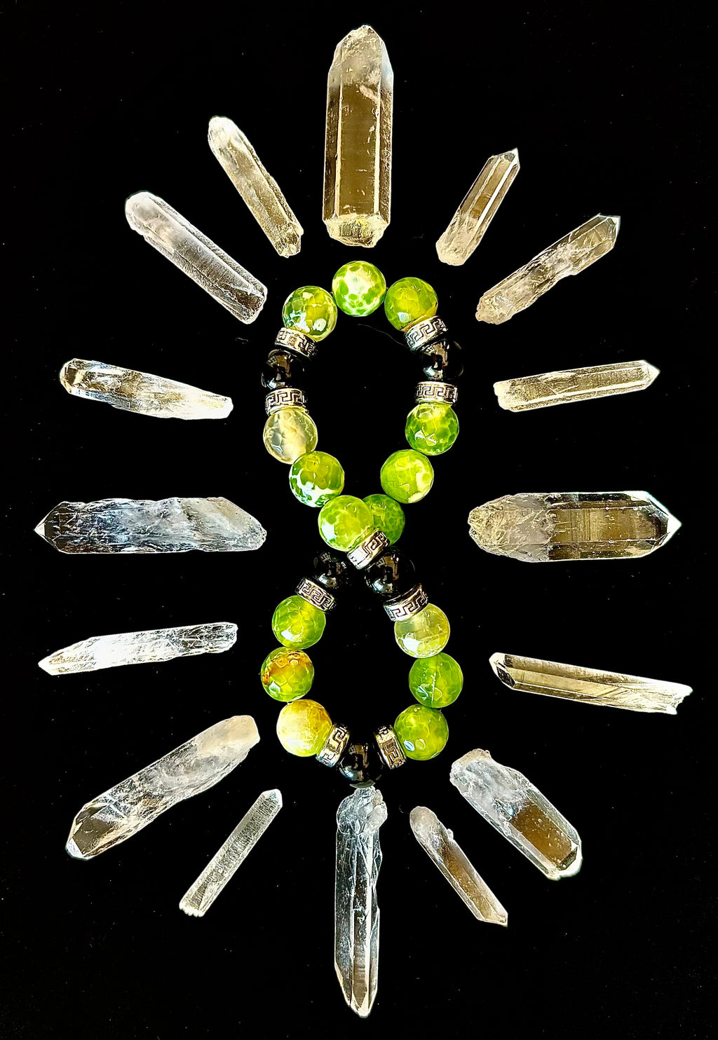 Green Agate Black Onyx Stretch Bracelet Large XL Wrists