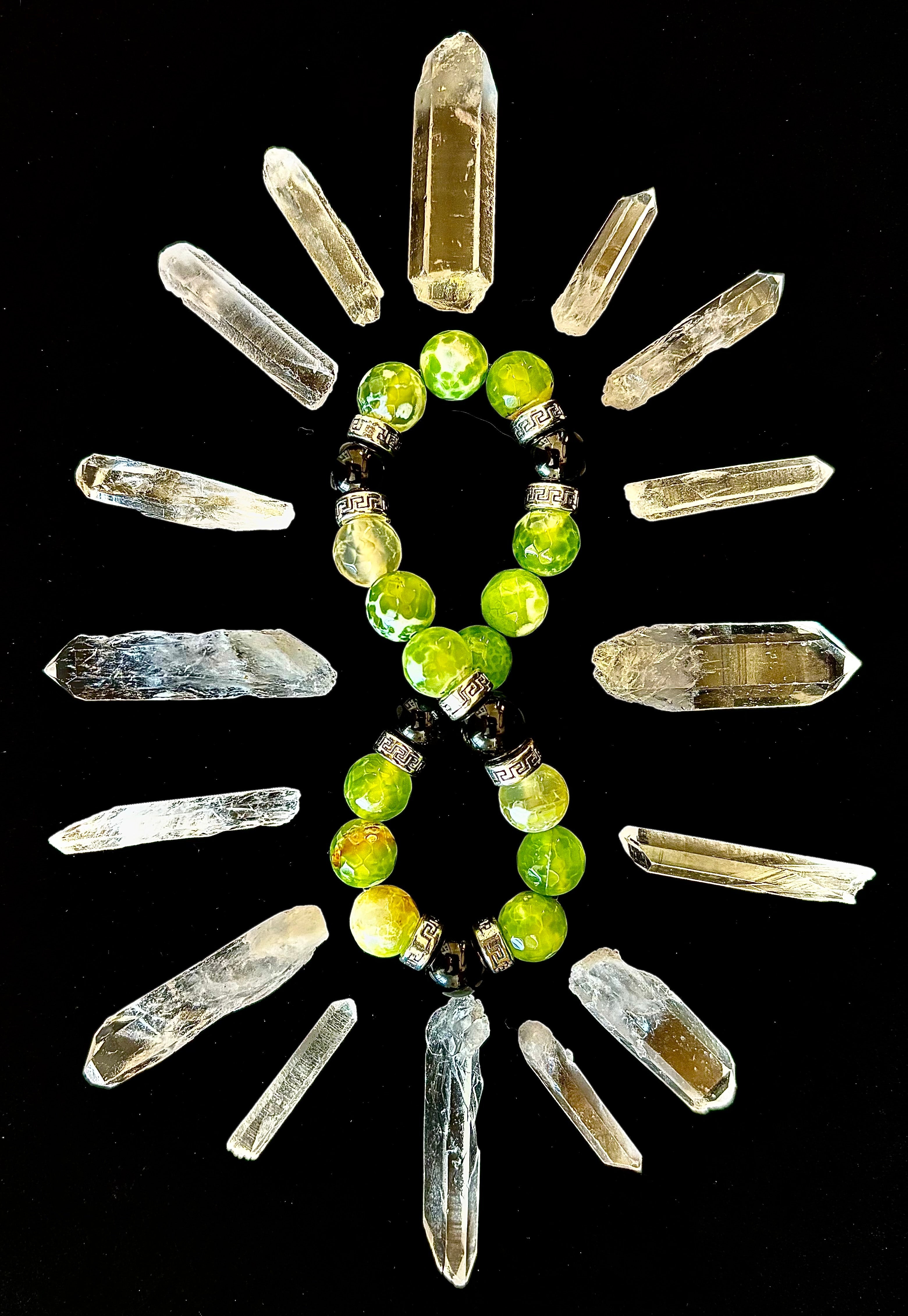 Green Agate Black Onyx Stretch Bracelet Large XL Wrists