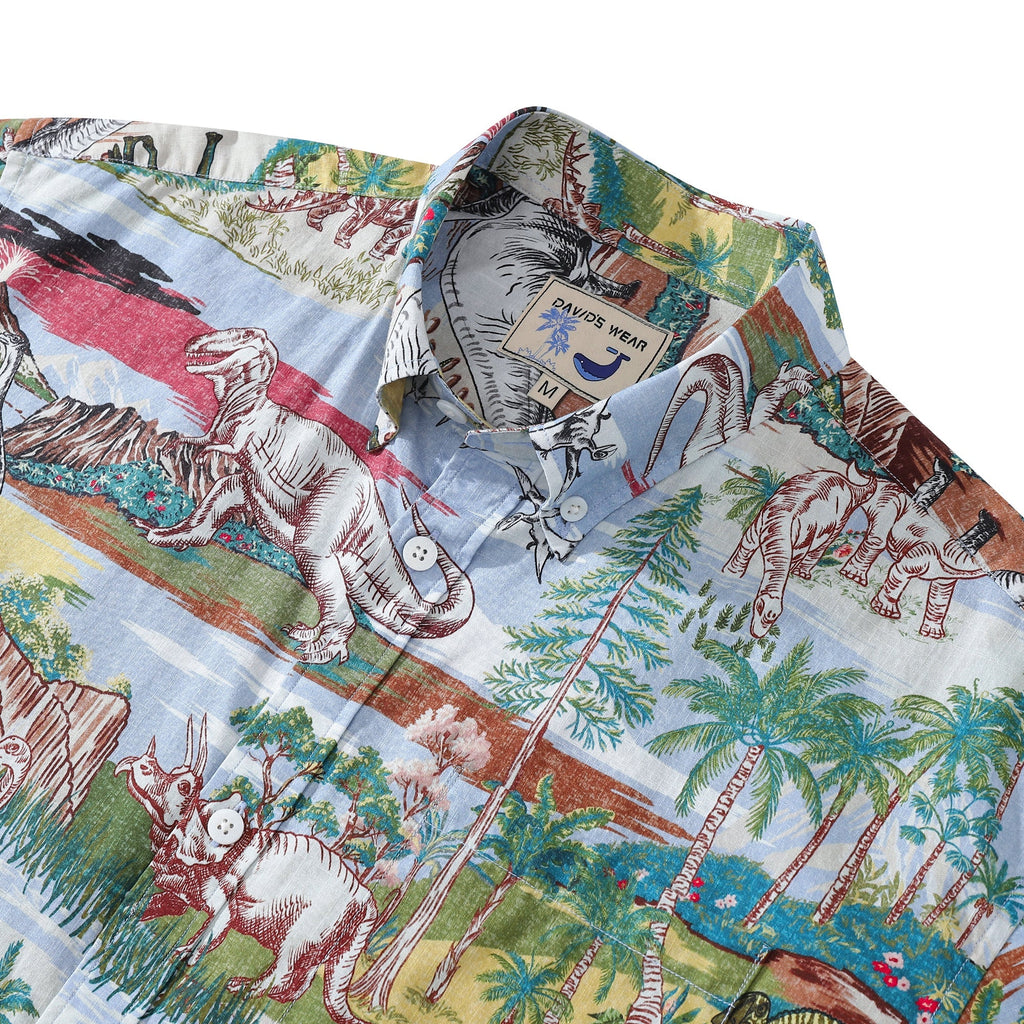 Vintage Cretaceous Dinosaur Print Men's Hawaiian Shirt