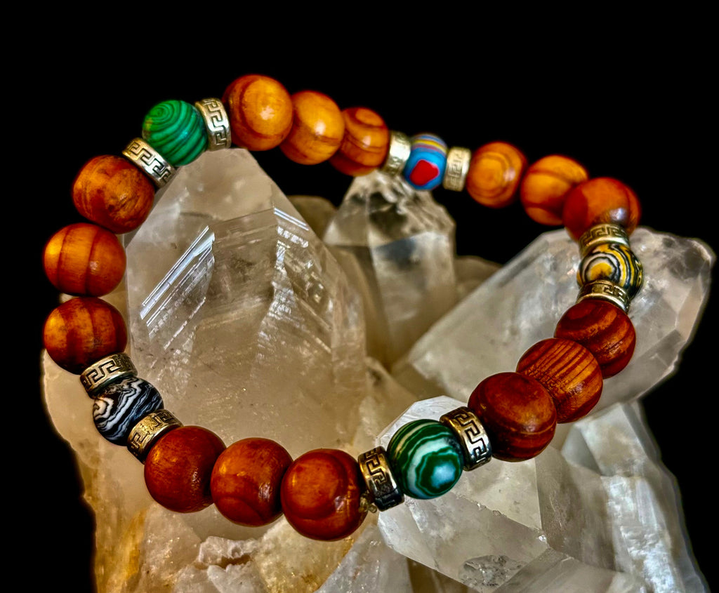 Coconut Palm Wood Bracelet with Malachite & Mixed Stones XL