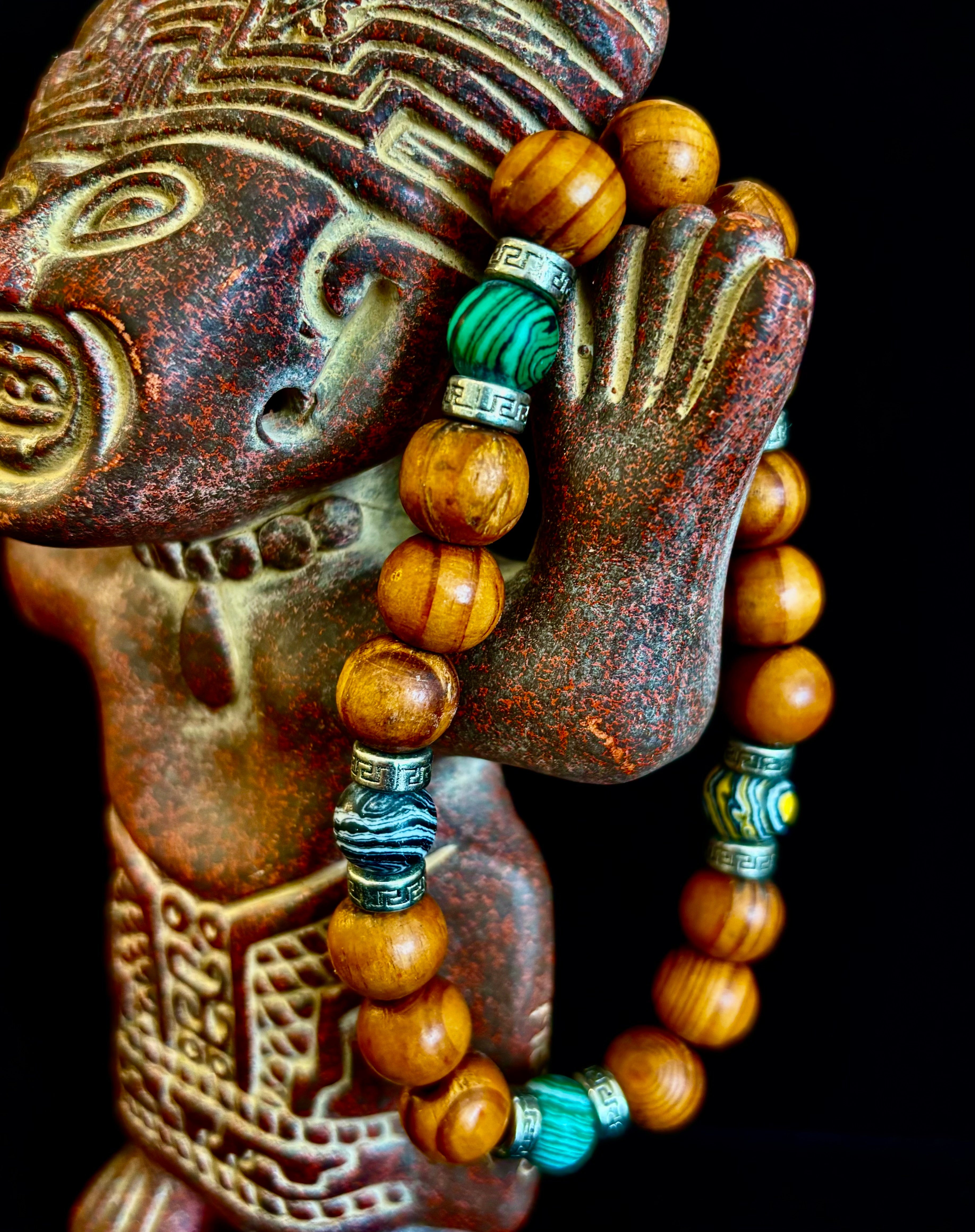 Coconut Palm Wood Bracelet with Malachite & Mixed Stones XL