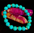 Turquoise Howlite Bracelet with Silver Spacers — Handmade Stretch