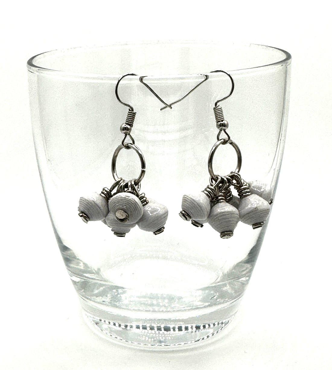 Blue Paper Bead Mukaaga Earrings with Silver Accents - Bohemian