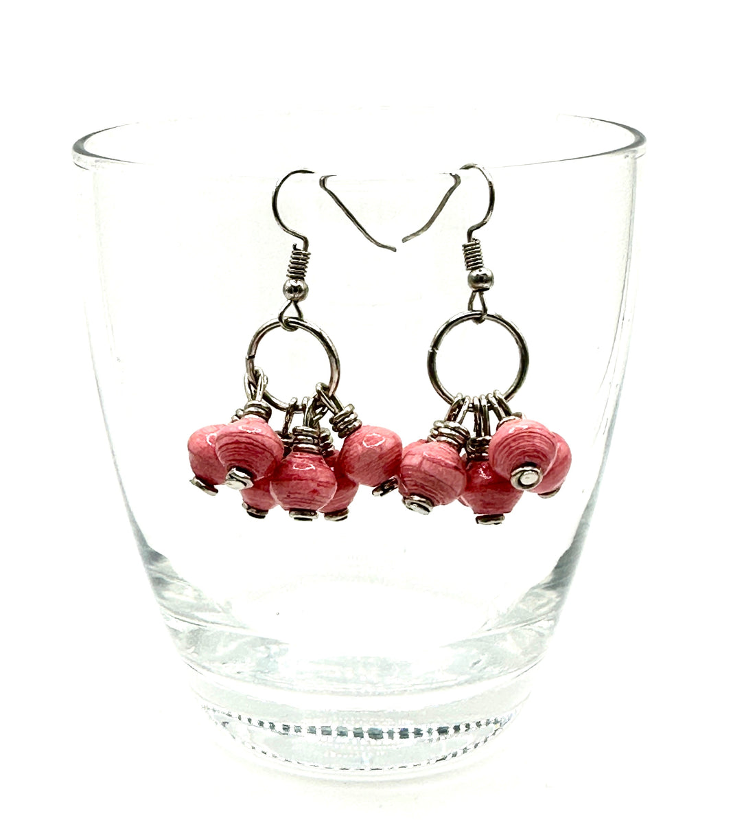 Blue Paper Bead Mukaaga Earrings with Silver Accents - Bohemian