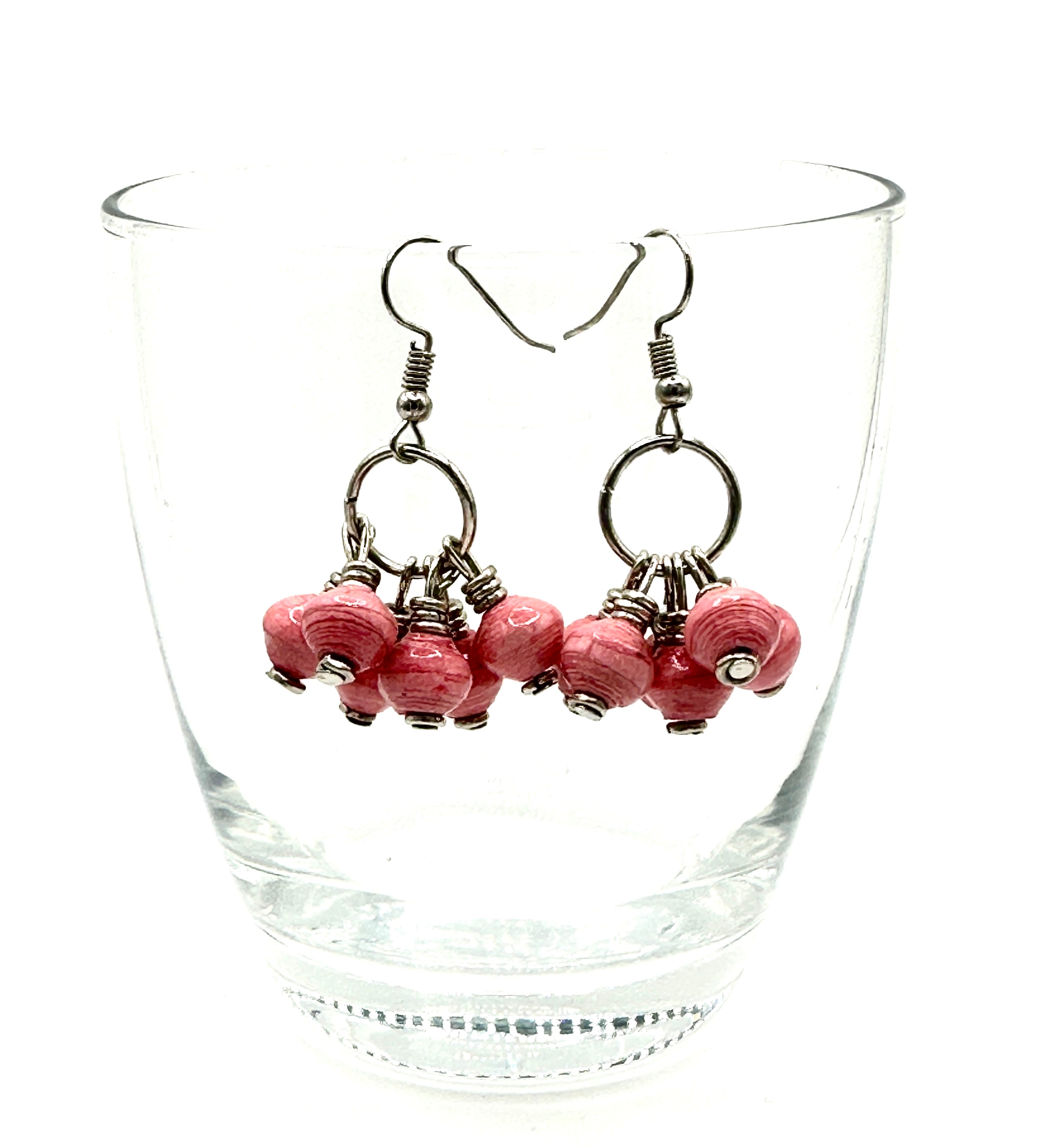 Blue Paper Bead Mukaaga Earrings with Silver Accents - Bohemian