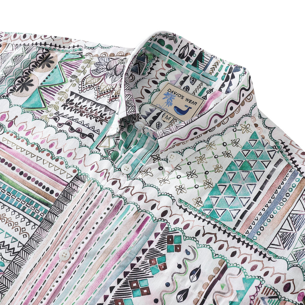 Men's Vintage Geometric Print Short Sleeve Button Down Aloha Shirt