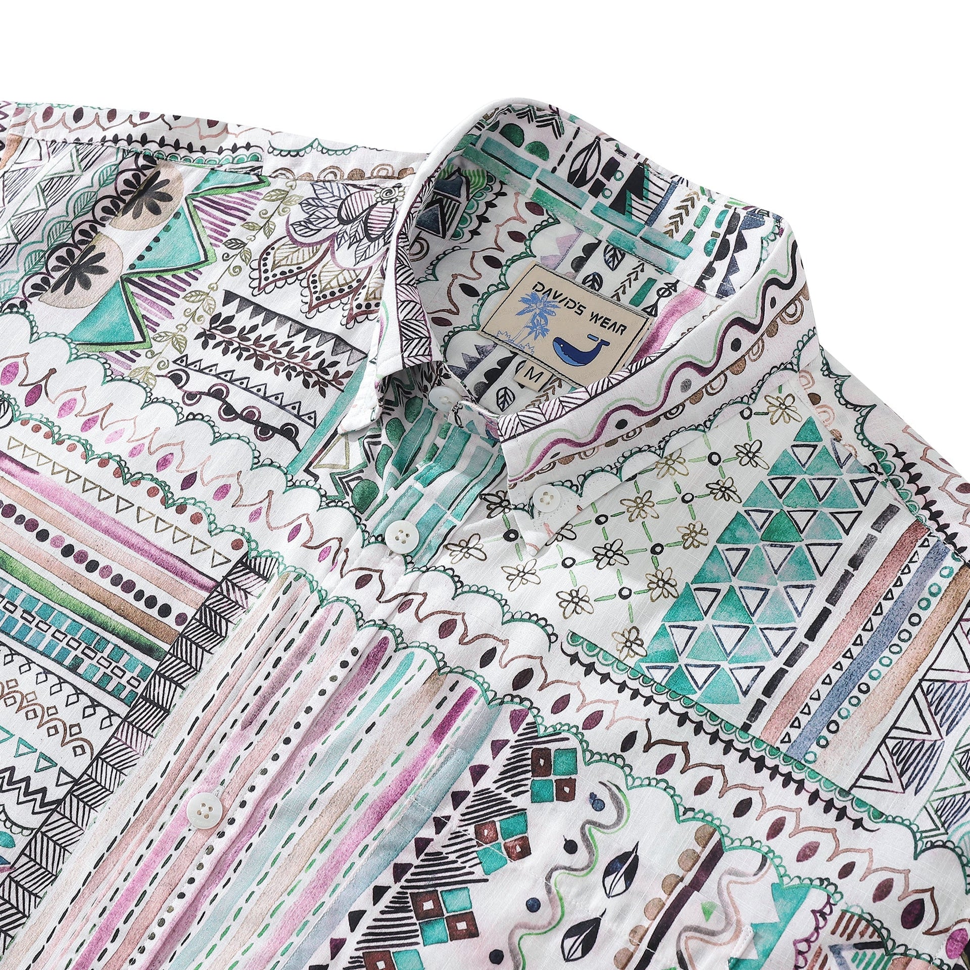 Men's Vintage Geometric Print Short Sleeve Button Down Aloha Shirt